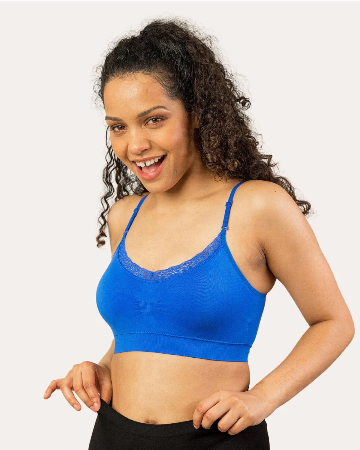 thumbnail video image 2 of Coobie Seamless V-Neck Lace Trim Bra 9042, Everyday Bra for Women,Cobalt,One Size, 2 of 8