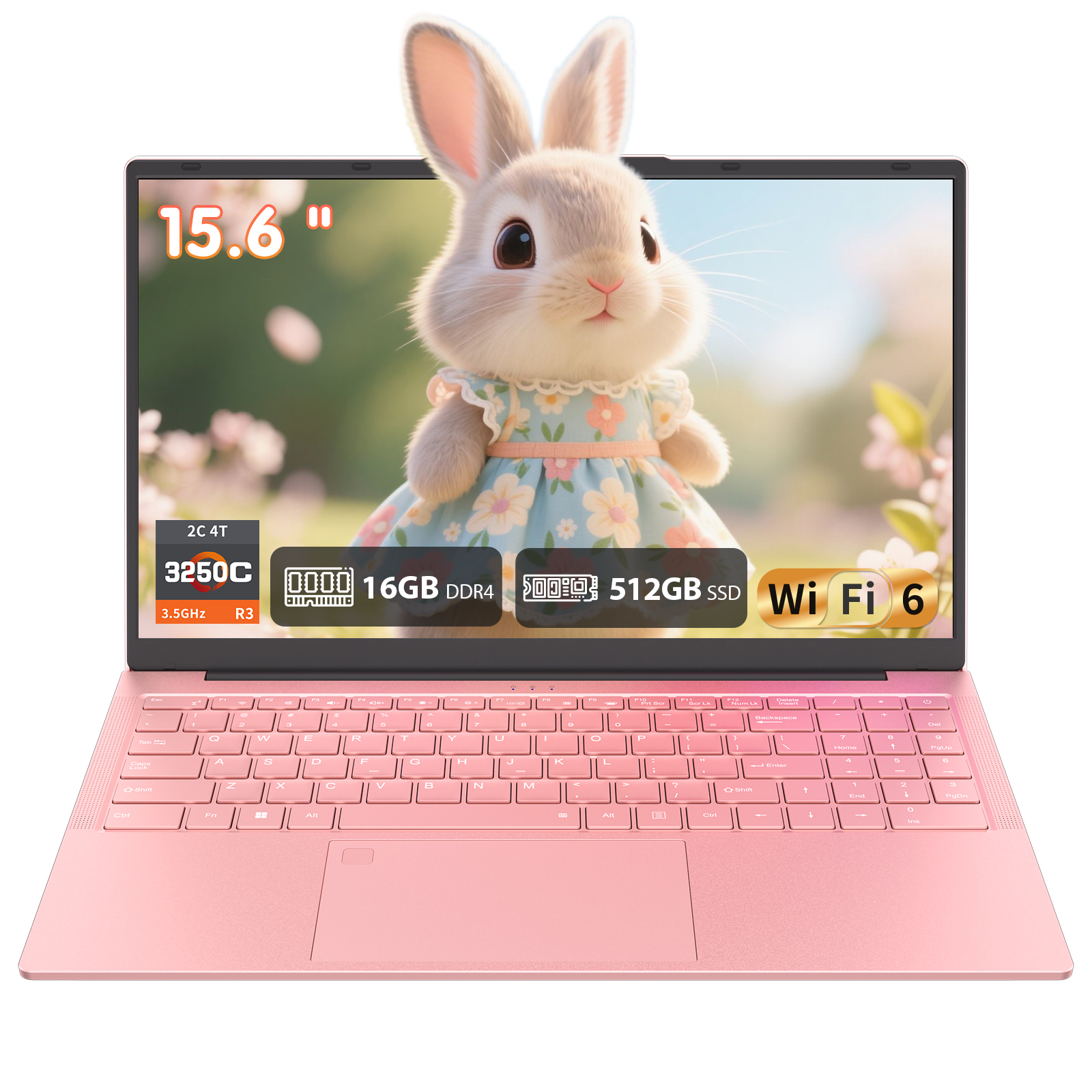 thumbnail video image 2 of Pryloxen 15.6" Pink Laptop, 16GB RAM 512GB SSD, Win11 Pro Computer 3250C CPU, Up to 3.5GHz, Backlit Keyboard & Fingerprint for Business, Student, Office, 2 of 11