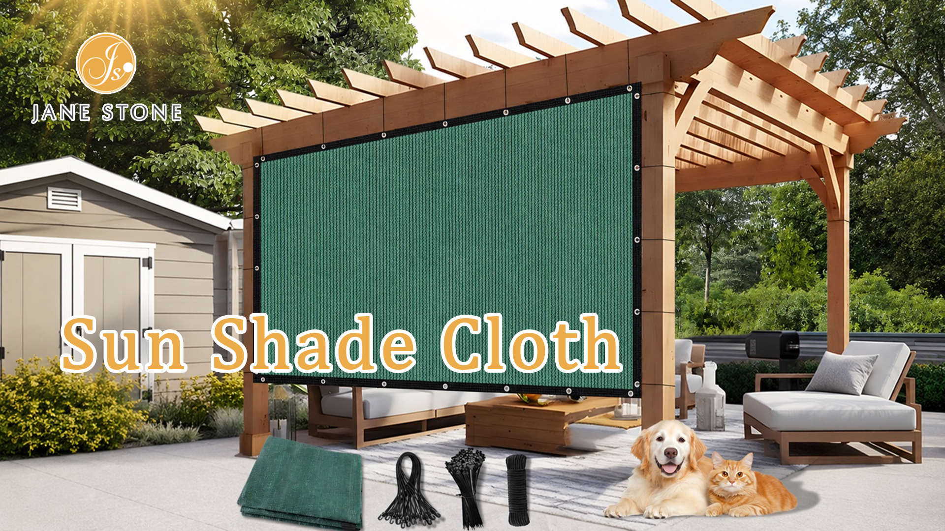 thumbnail video image 2 of Jane Stone 8'X10' Rectangular 200 GSM UV Protected 100% HDPE Shade Cloth with Grommets,90% UV Block Outdoor Canopy Screen,Wheat, 2 of 8
