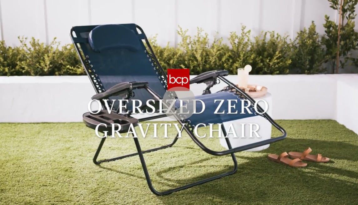 thumbnail video image 2 of Best Choice Products Oversized Zero Gravity Chair, Folding Outdoor Patio Recliner w/ Cup Holder - Mint, 2 of 8