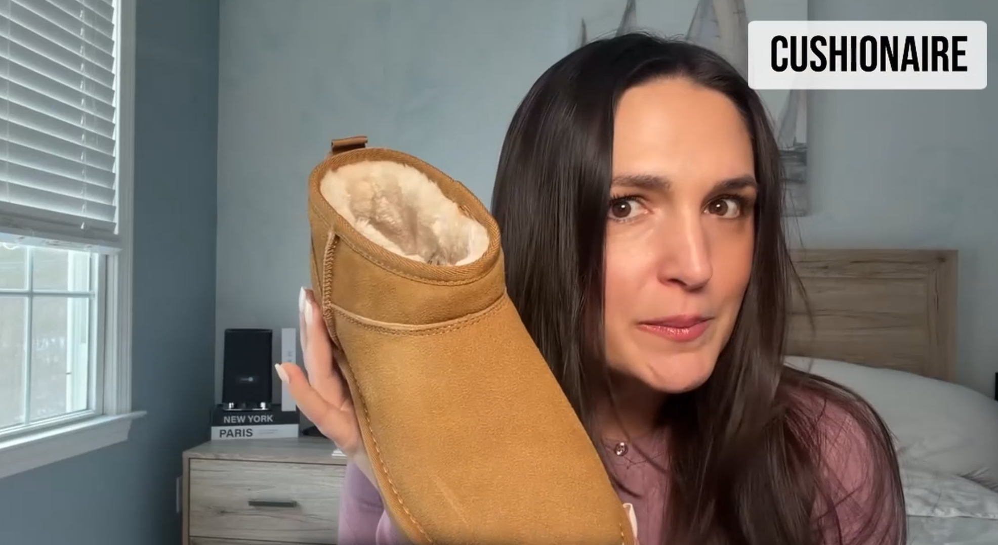 thumbnail video image 2 of Cushionaire Hip-3 Genuine Suede Leather Ankle Boots for Women – Pull On Cozy Faux Fur Boots Womens Shoes with Comfortable Memory Foam, 2 of 19