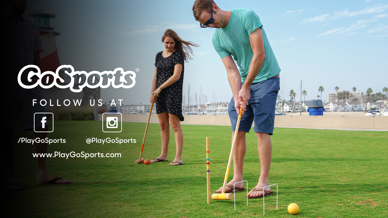 thumbnail video image 2 of GoSports Deluxe Croquet Set - Full Size for Adults & Kids, Includes 6 Croquet Premium Wood Mallets(35 In Long), 6 Balls, 9 Wickets, 2 of 8