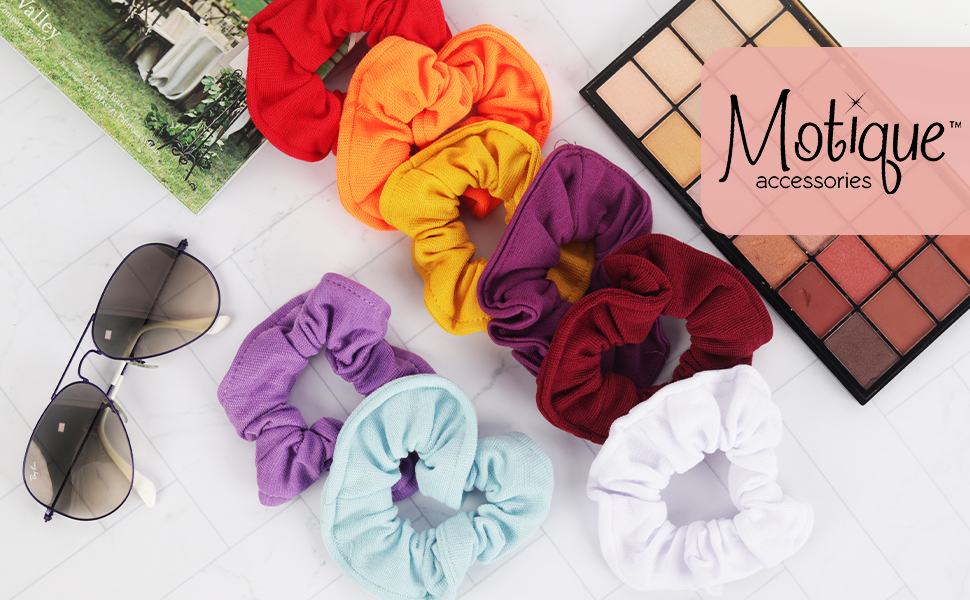 thumbnail video image 2 of Motique Accessories Set of 2 Large Solid Scrunchie Hair Tie for Adult Women and Girls-Neon Orange, 2 of 6