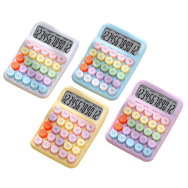 thumbnail video image 2 of Mechanical Pushbutton Calculator,12 Digit Large LCD Display,Big Buttons Easy to Press,Colorful Candy Calculator,Automatic Sleep,with Battery.for Office,School, Home., 2 of 8