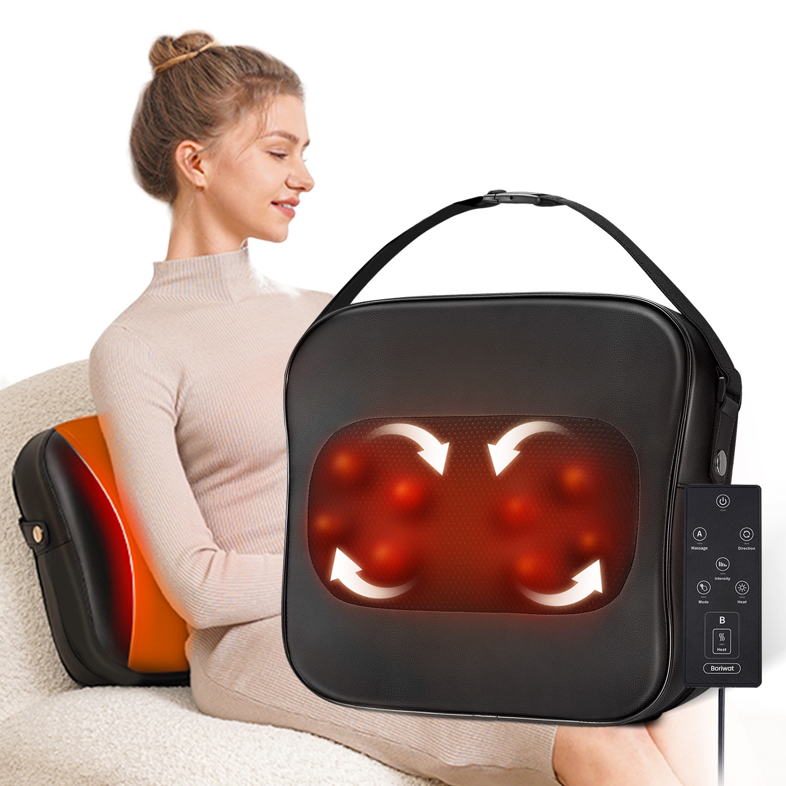thumbnail video image 2 of Boriwat Shiatsu Back and Neck Massager with Heat, Deep Tissue Kneading Pillow for Office Chair, Gifts for Mom Dad, 2 of 9