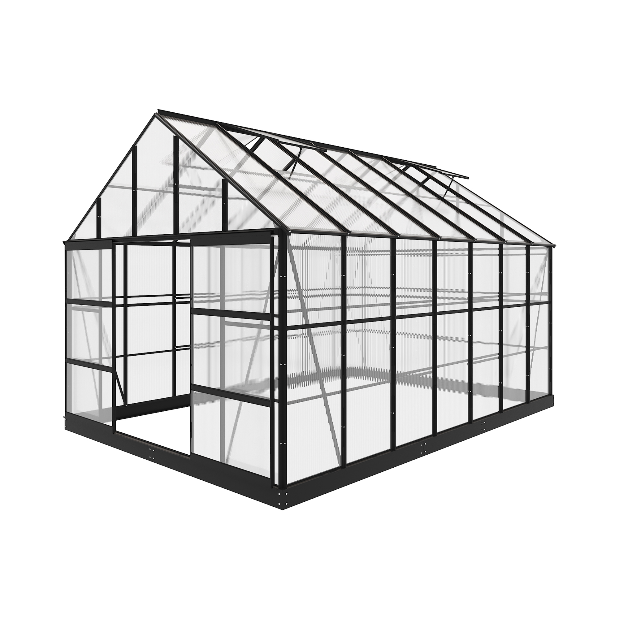 thumbnail video image 2 of GAZEBETER 10x14 FT Aluminum Greenhouse for Outdoors,Walk in Greenhouse,Polycarbonate Greenhouse with 4 Roof Vent Windows and Lockable Double Doors for Backyard,Black, 2 of 11