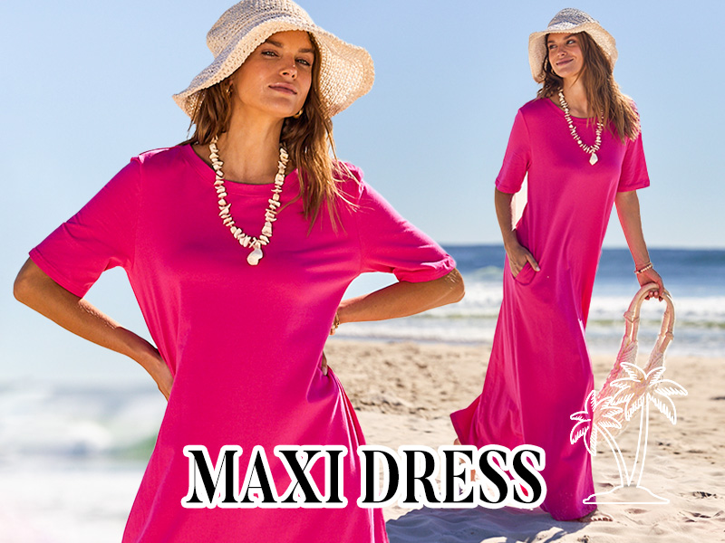 thumbnail video image 2 of Merokeety Womens Summer Crewneck Maxi Dress Rose XL, 2 of 5