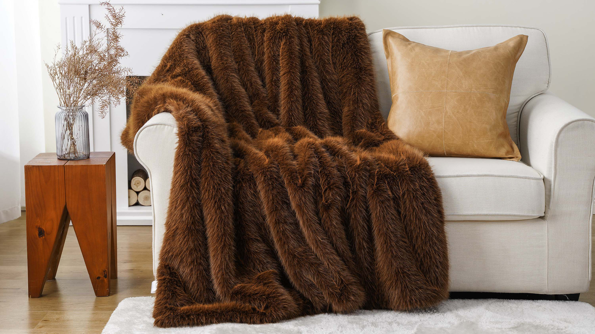 thumbnail video image 2 of Battilo Brown Fluffy Faux Fur Throw Blanket,Cozy Plush Fuzzy Fur Blanket for Couch,Sofa,Bed,60"x80", 2 of 9