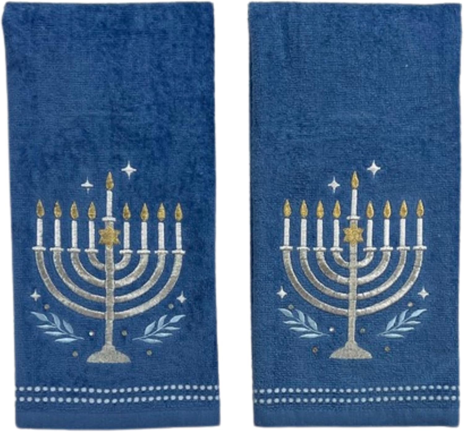 thumbnail video image 2 of Serafina Home Hanukkah Menorah Bath Hand Towel Set, 16 x 25 inches, Set of 2, Blue Cotton Guest Towels, 2 of 9