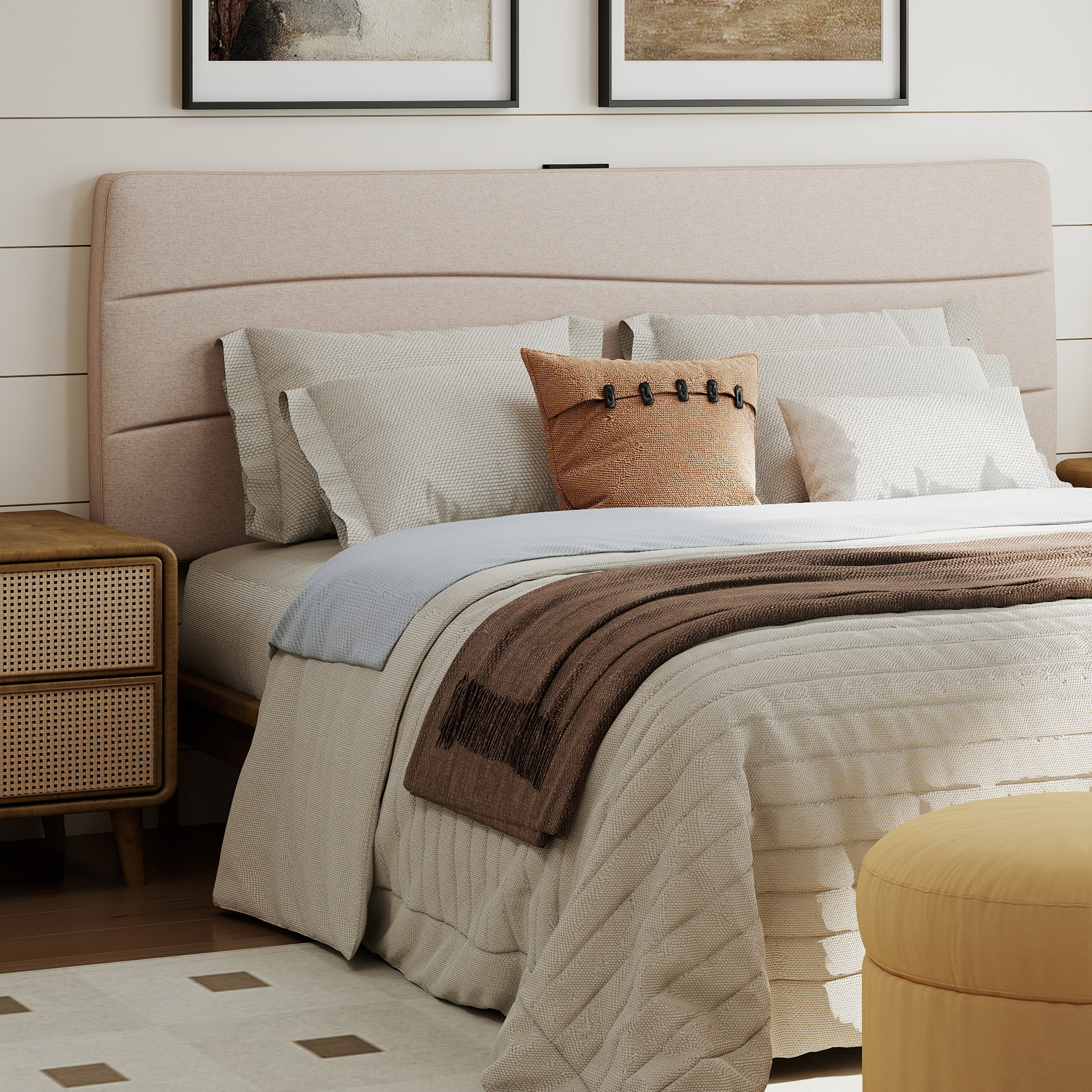 thumbnail video image 2 of JONPONY Tufted Upholstered Headboard Queen Size, Solid Wood Head Board with Durable Metal Legs, Adjustable Height Bed headboard from 37” to 57” Fabric Headboard in Modern Button Design, Beige, 2 of 11