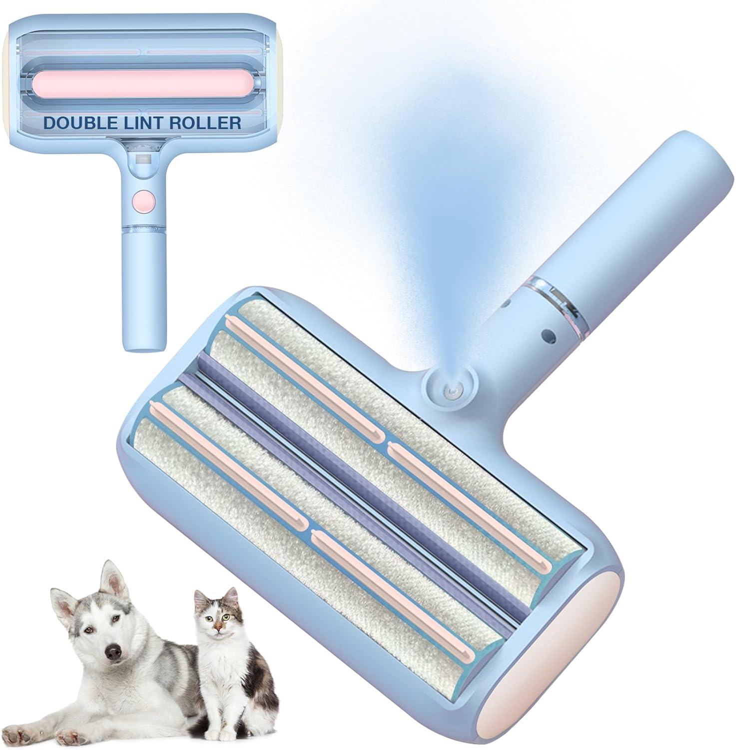 thumbnail video image 2 of Double Roller Pet Hair Remover with Easy-Use Reusable Lint Roller, Cat & Dog Hair Removal Tool, 2 of 11