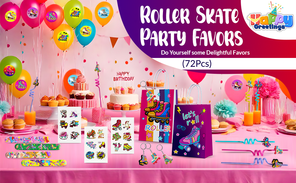 thumbnail video image 2 of 84 Pcs Skate Party Favor for Kids - Roller Skate Birthday Slap Bracelets, Stickers, Straws, Keychain Treat Bags, 2 of 7