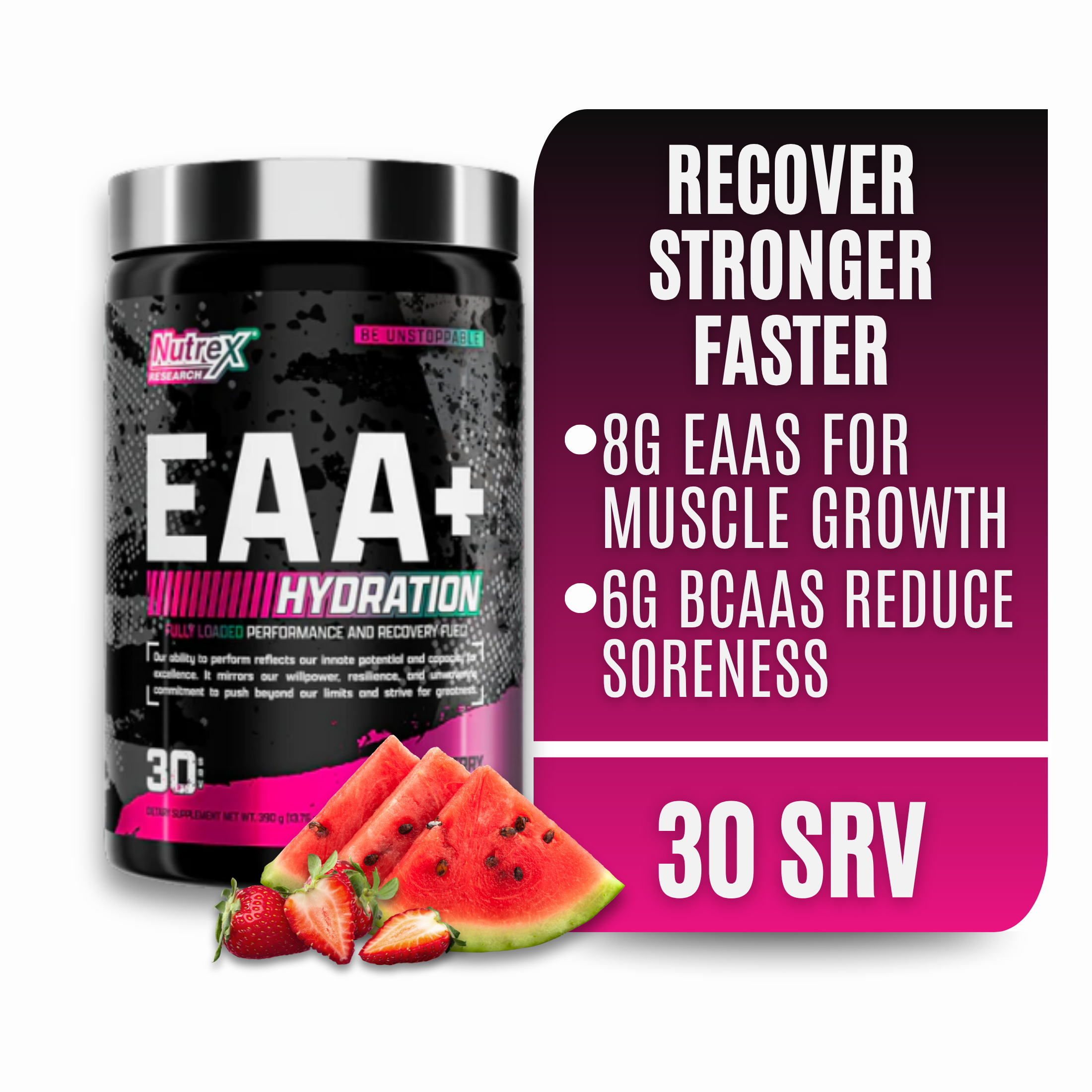 thumbnail video image 2 of Nutrex Research EAA Hydration | EAAs + BCAA Powder | Muscle Recovery, Strength, Endurance | 8G Essential Amino Acids + Electrolytes | Strawberry Watermelon 30 Serving, 2 of 11