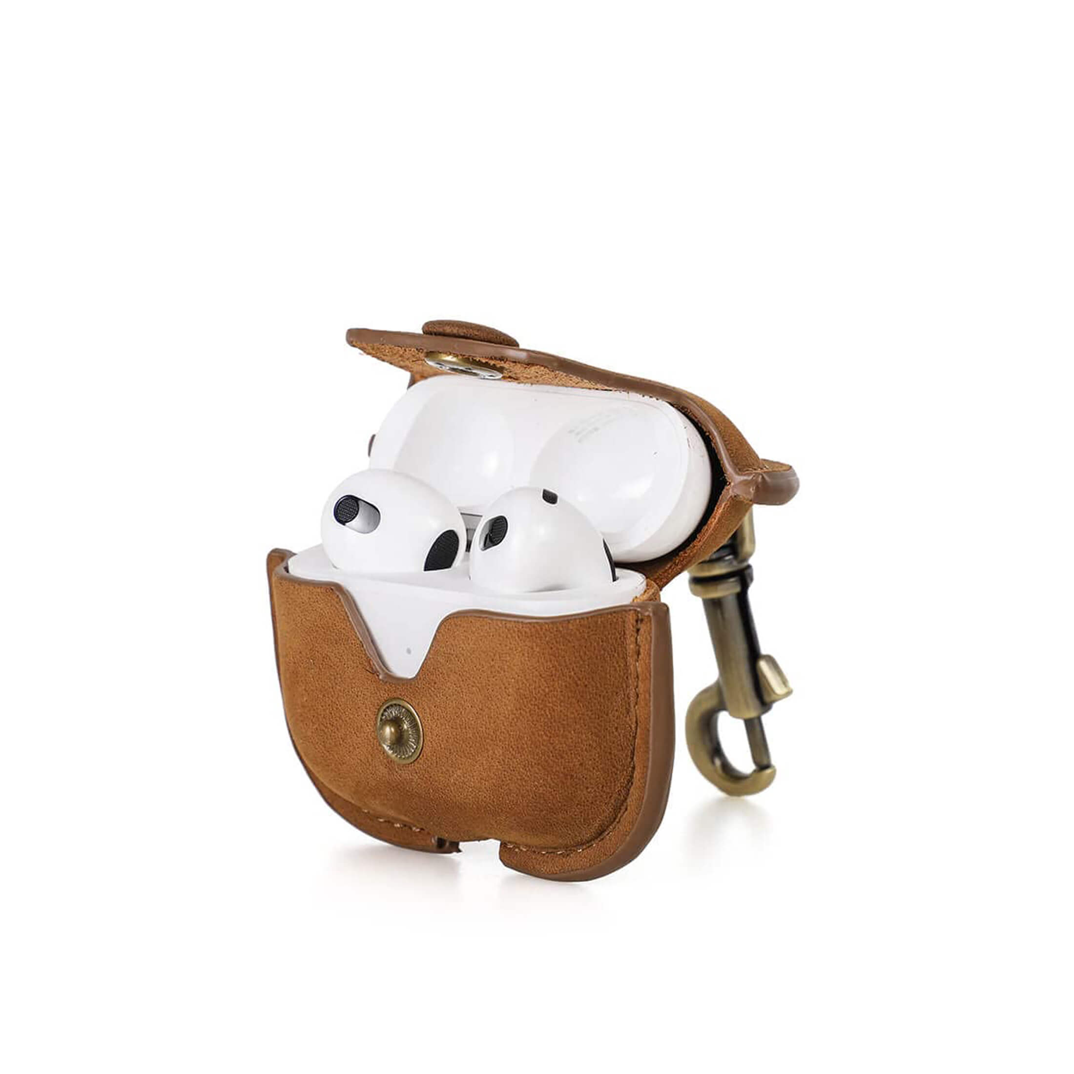 thumbnail video image 2 of Hiram Crazy Horse Cowhide Leather Case for 3rd Gen AirPods, Portable Travel Case for AirPods 3rd Gen, Brown, 2 of 7