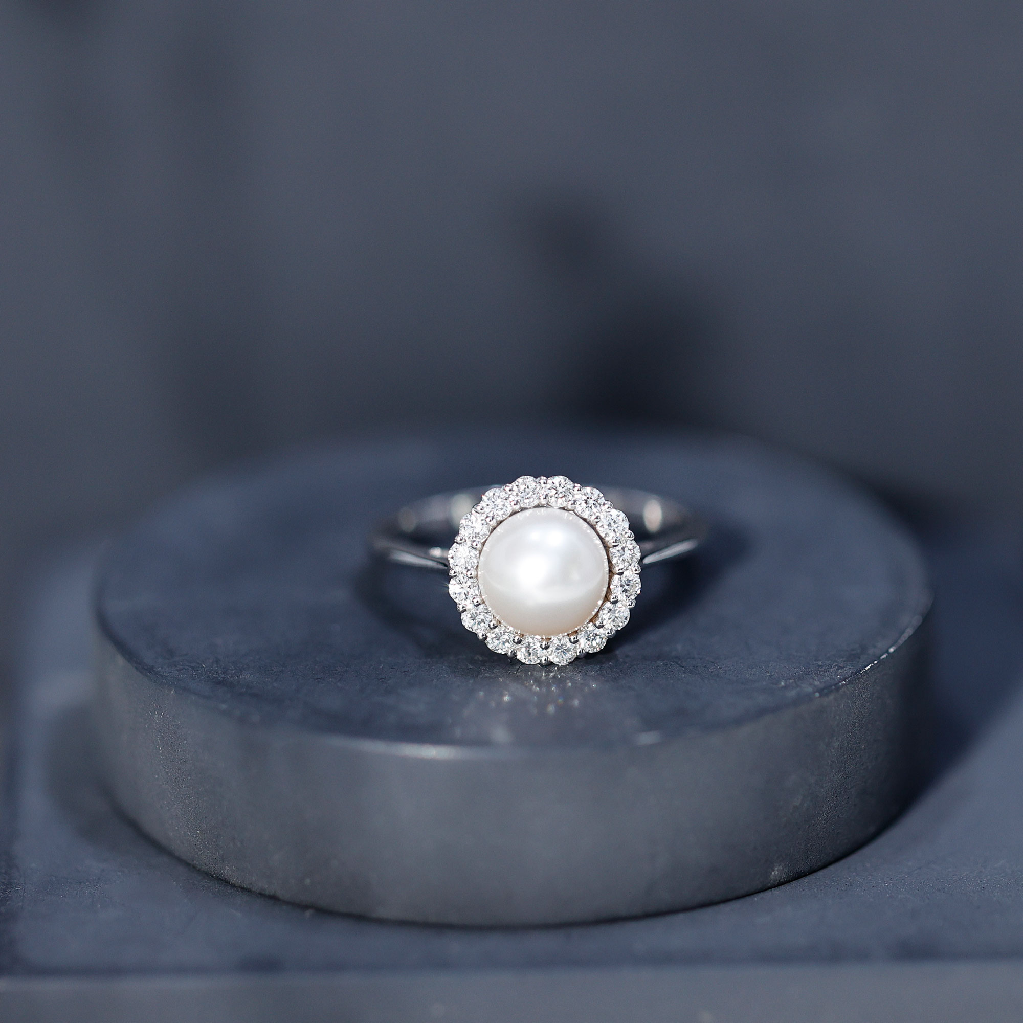 thumbnail video image 2 of Rosec Jewels Freshwater Pearl Halo Engagement Ring with Diamond - 7 Carat - AAA Quality - with Jewelry Box, 10K White Gold, US 9.50, 2 of 8