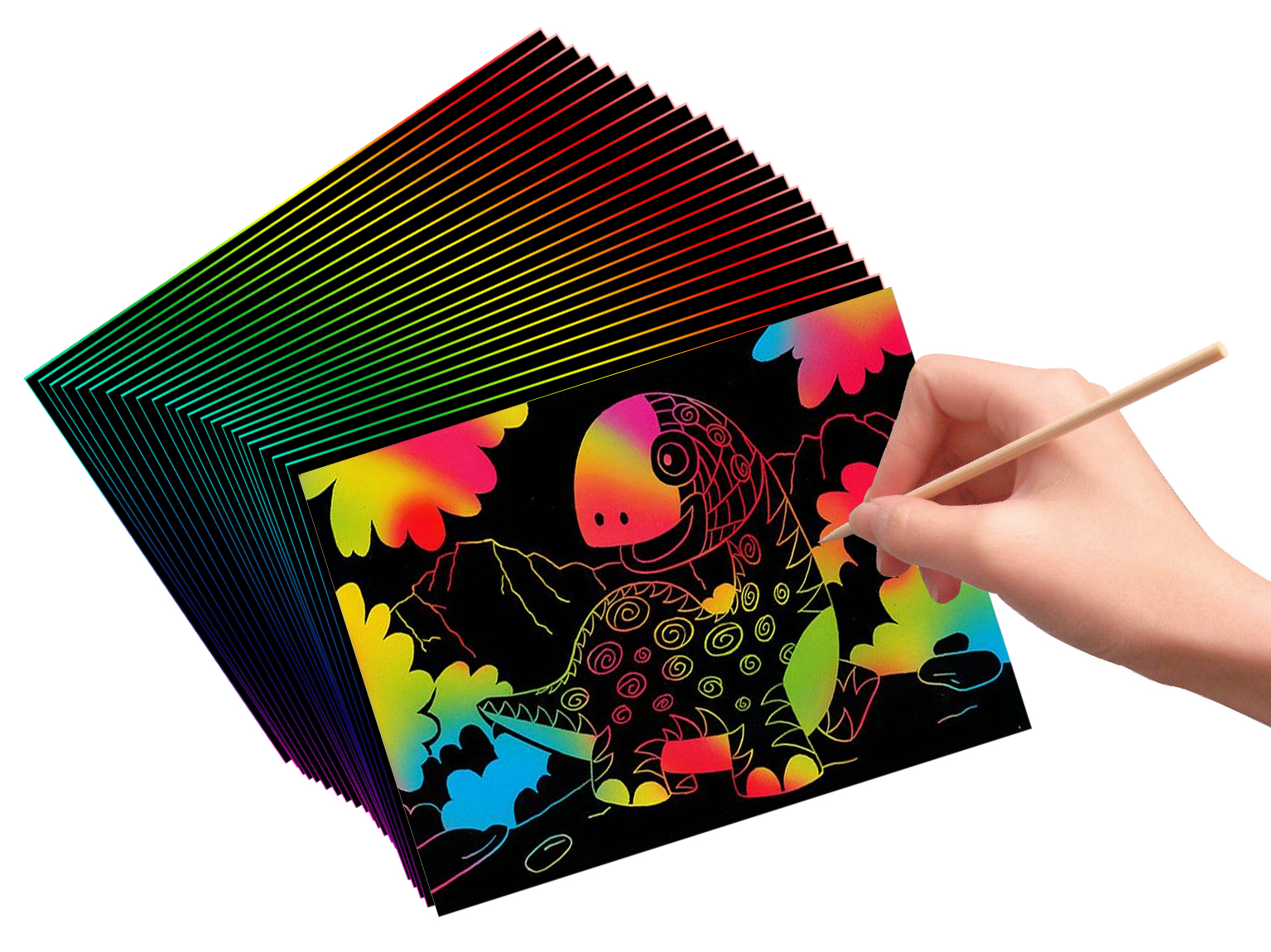 VHALE Scratch Art Rainbow Paper, with 15 Wooden Styluses, Children