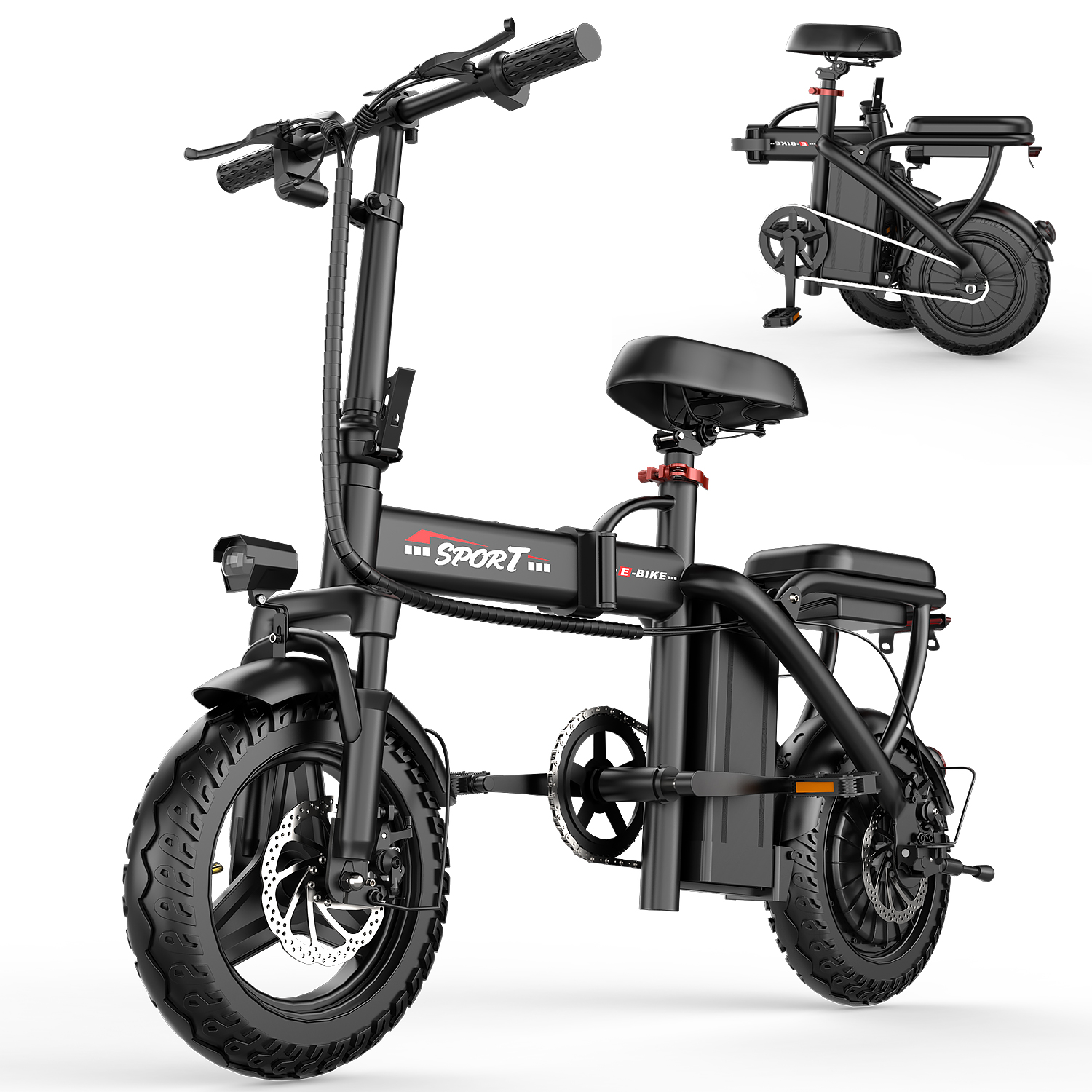 thumbnail video image 2 of ASKGO Z6 14" Electric Bike 1200W Motor, 48V/10AH E-Mountain Bike,Folding Electric Bicycle for Adult with Two Seats UL2849 ,Unisex,Pedal-Assist, 2 of 10