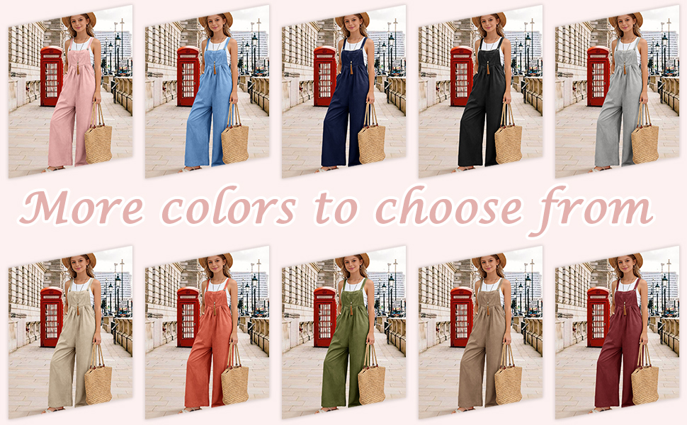 thumbnail video image 2 of Coerni Summer Romper for Girls Spaghetti Strap Wide Leg Jumpsuit with Pocket Solids Casual Lightweight Overalls 4-15 Years, 2 of 6
