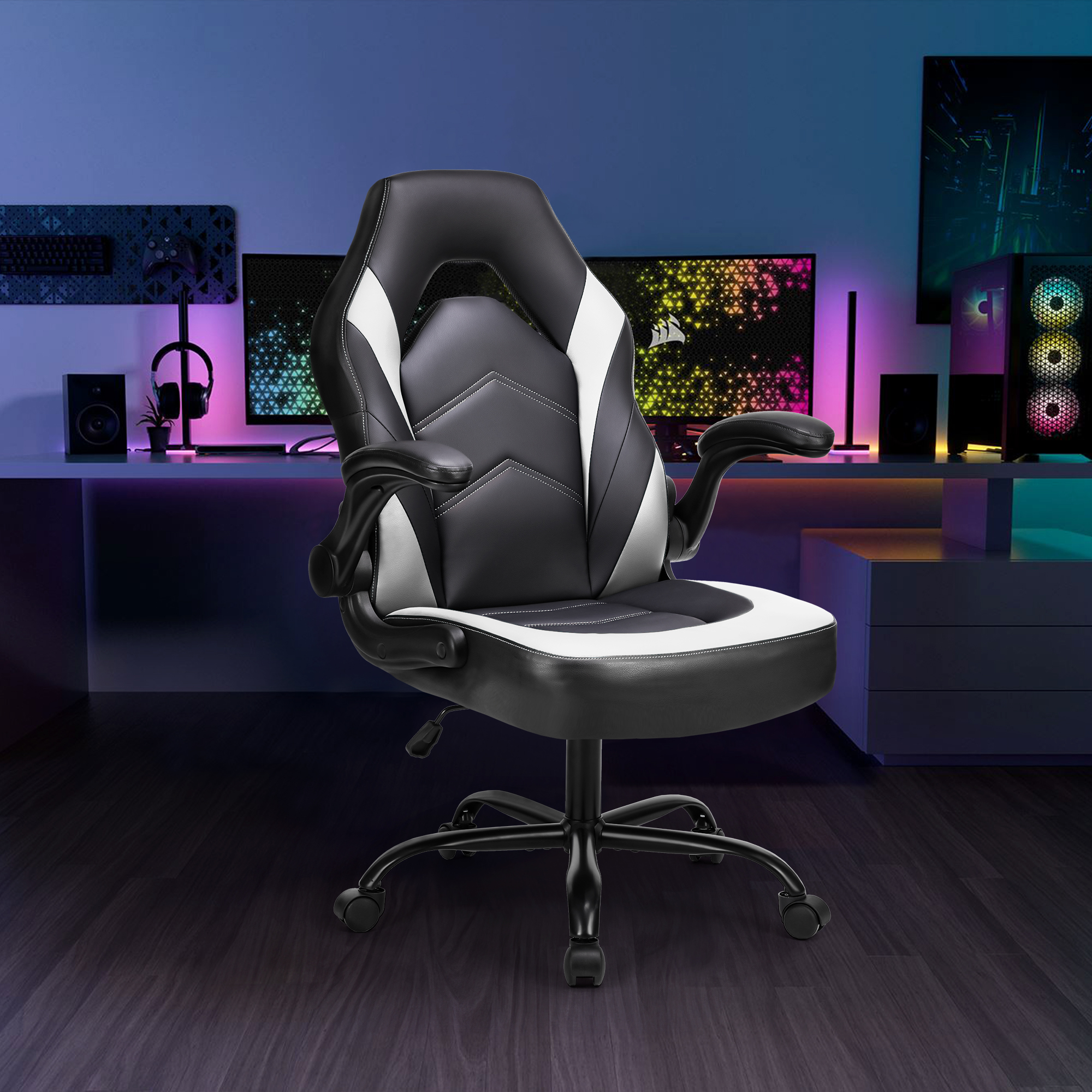 JONPONY Gaming & Ergonomic PU Leather Office Chair with Lumbar Support ...