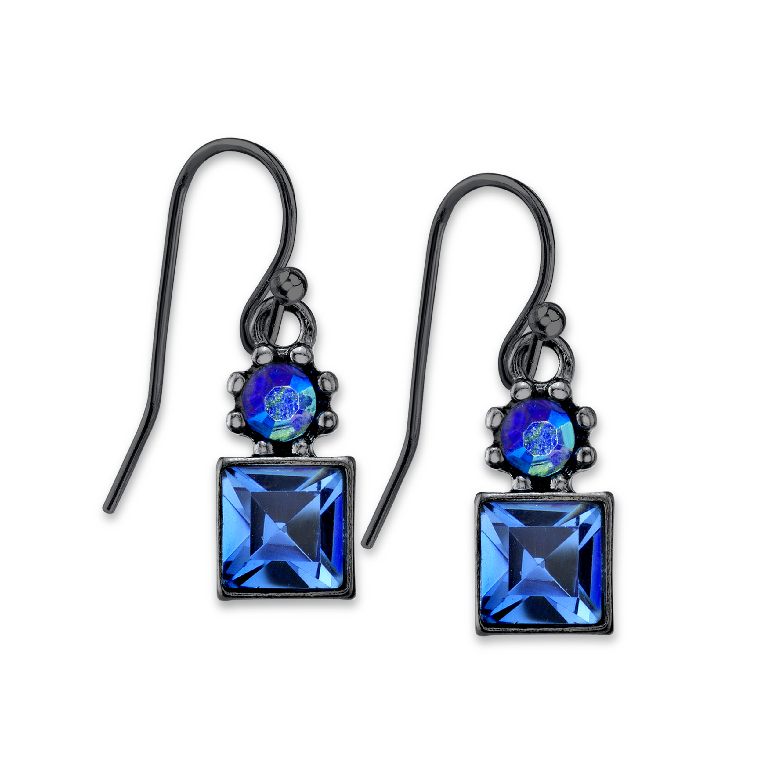 thumbnail video image 2 of 1928 Jewelry Round AB Crystal & Sapphire Blue Square Drop Earrings, 2 of 5