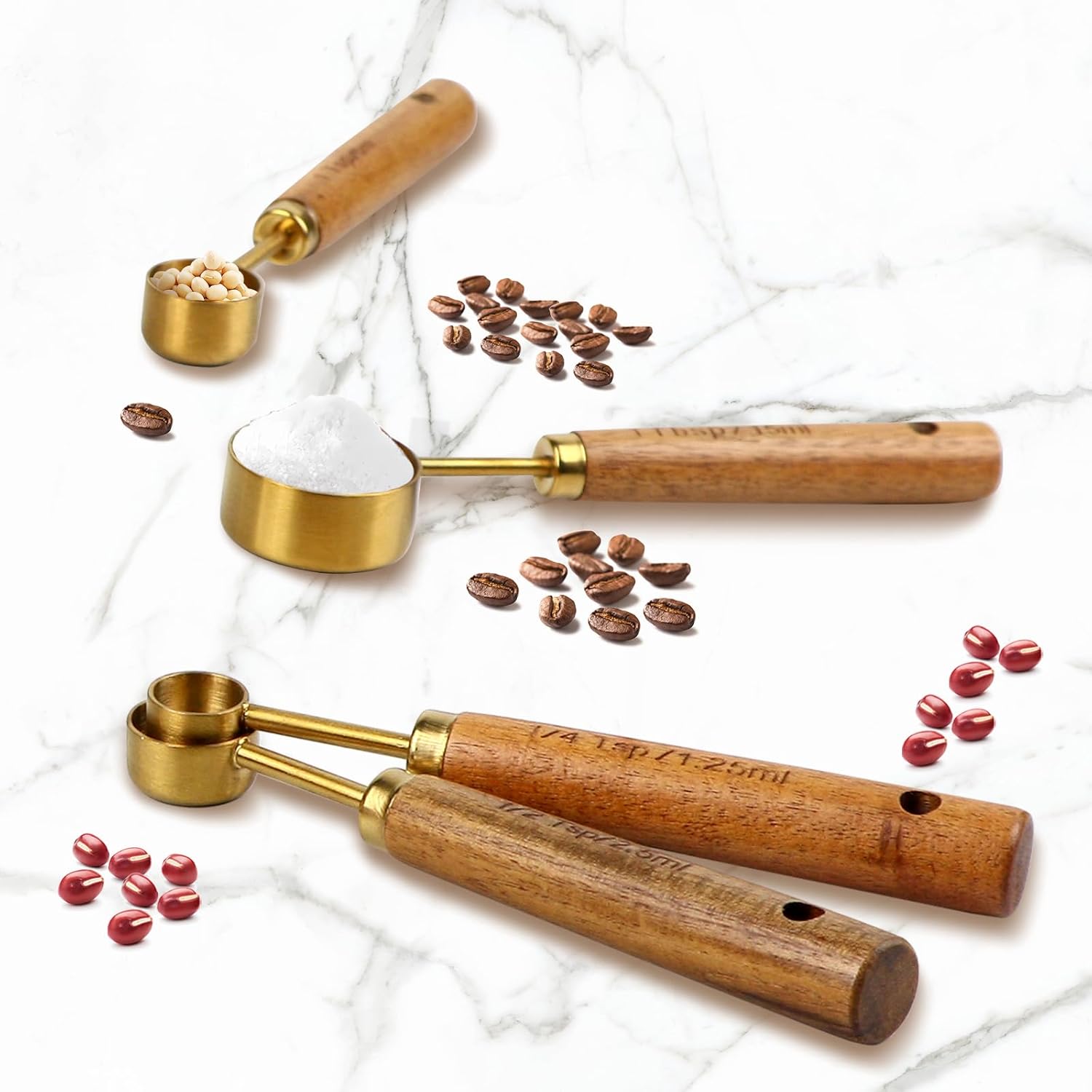 thumbnail video image 2 of MINTEEM Measuring Cups and Spoons Set with Wood Handles, Premium Stainless Steel Measuring Spoons and Measuring Cups Set, For Cooking and Baking in the Kitchen, 2 of 8