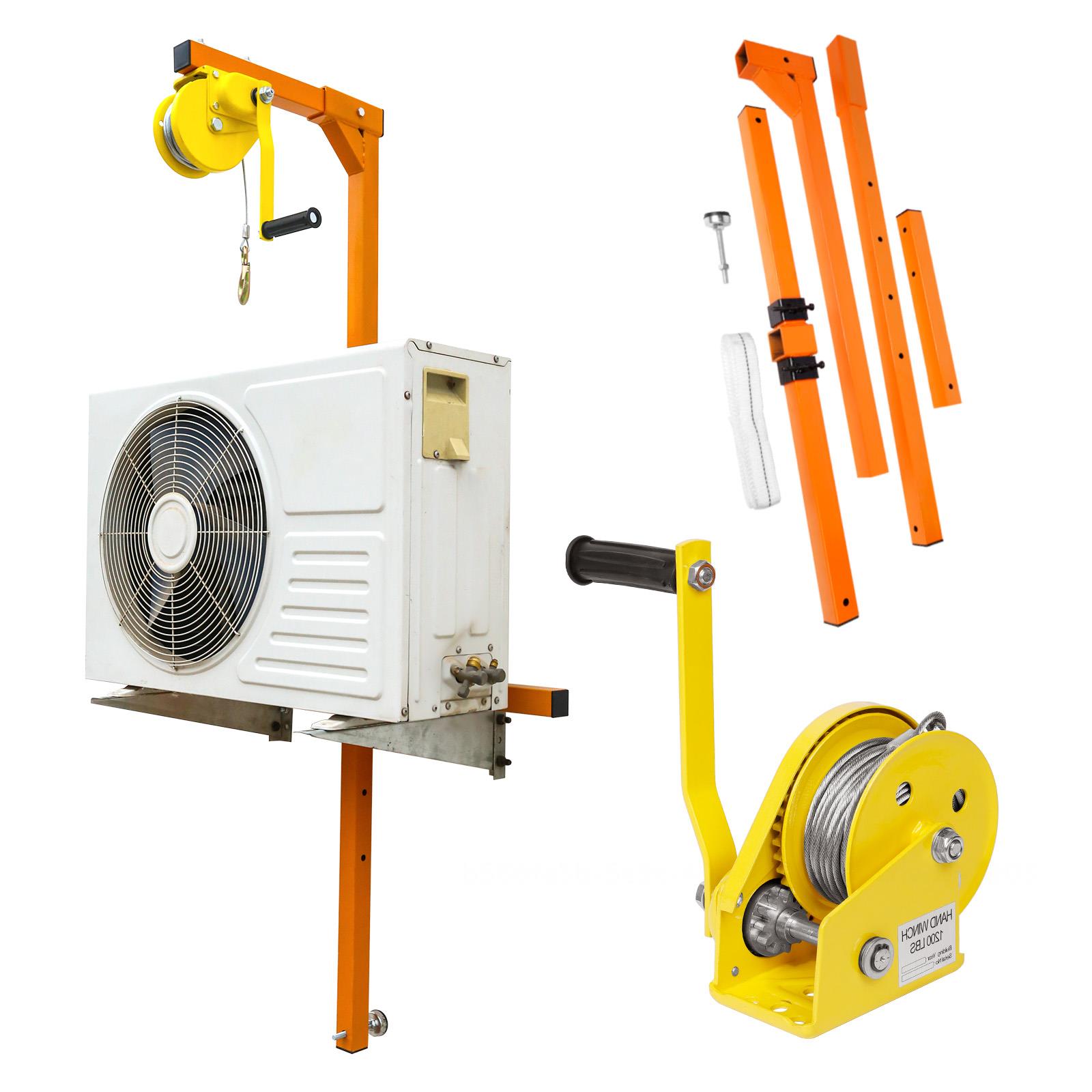 thumbnail video image 2 of Air Conditioner Lifting Tool, 400 LBS Load Capacity Air Conditioner Lifting Cranes,  for Installation of Outdoor Air Conditioner, Manual Winches, Orange, 2 of 7