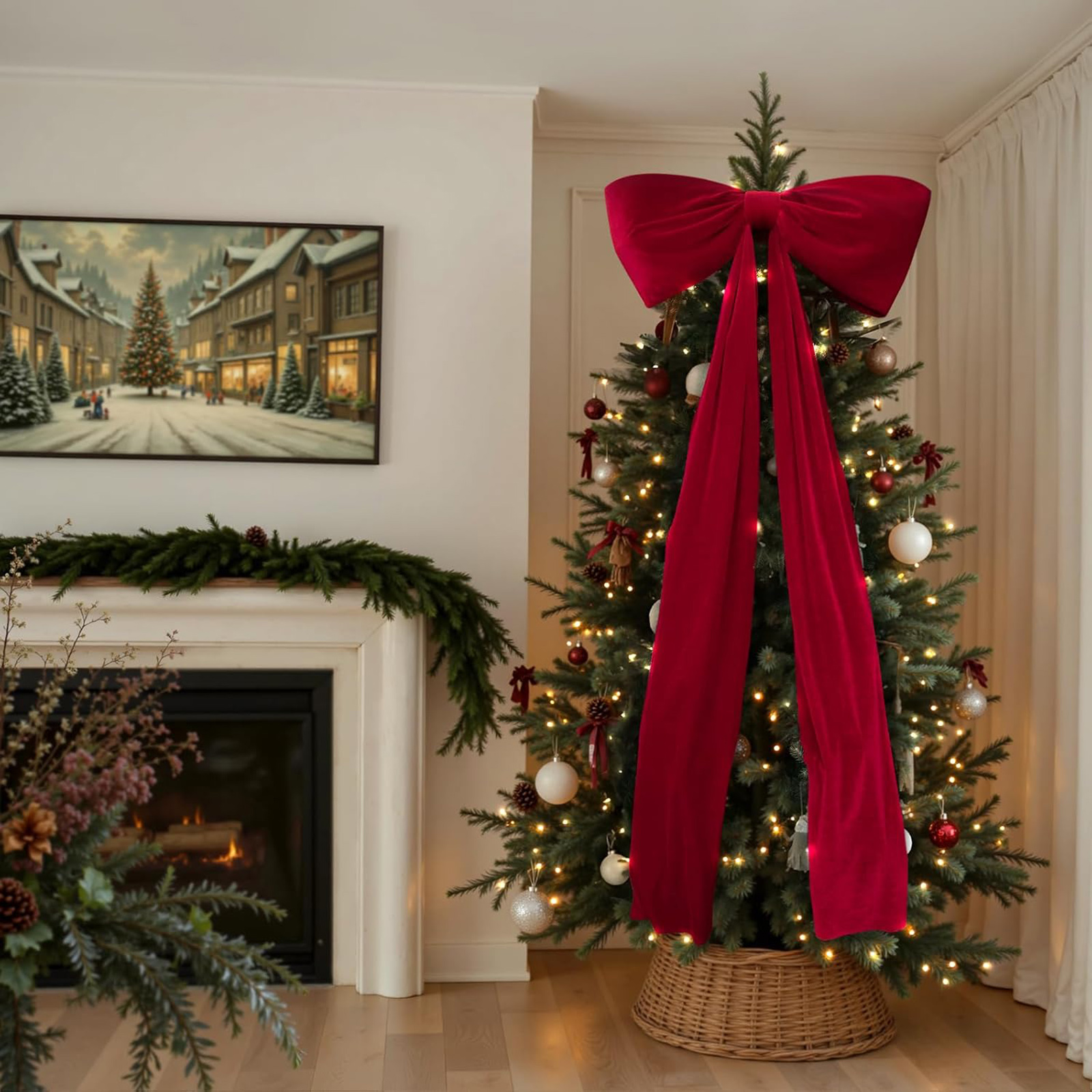 thumbnail video image 2 of 6ft Giant Red Velvet Bow for Christmas Tree, Wreath & Garland, Indoor & Covered Outdoor Holiday Decoration, Window & Wall Luxury Ribbon, 2 of 9