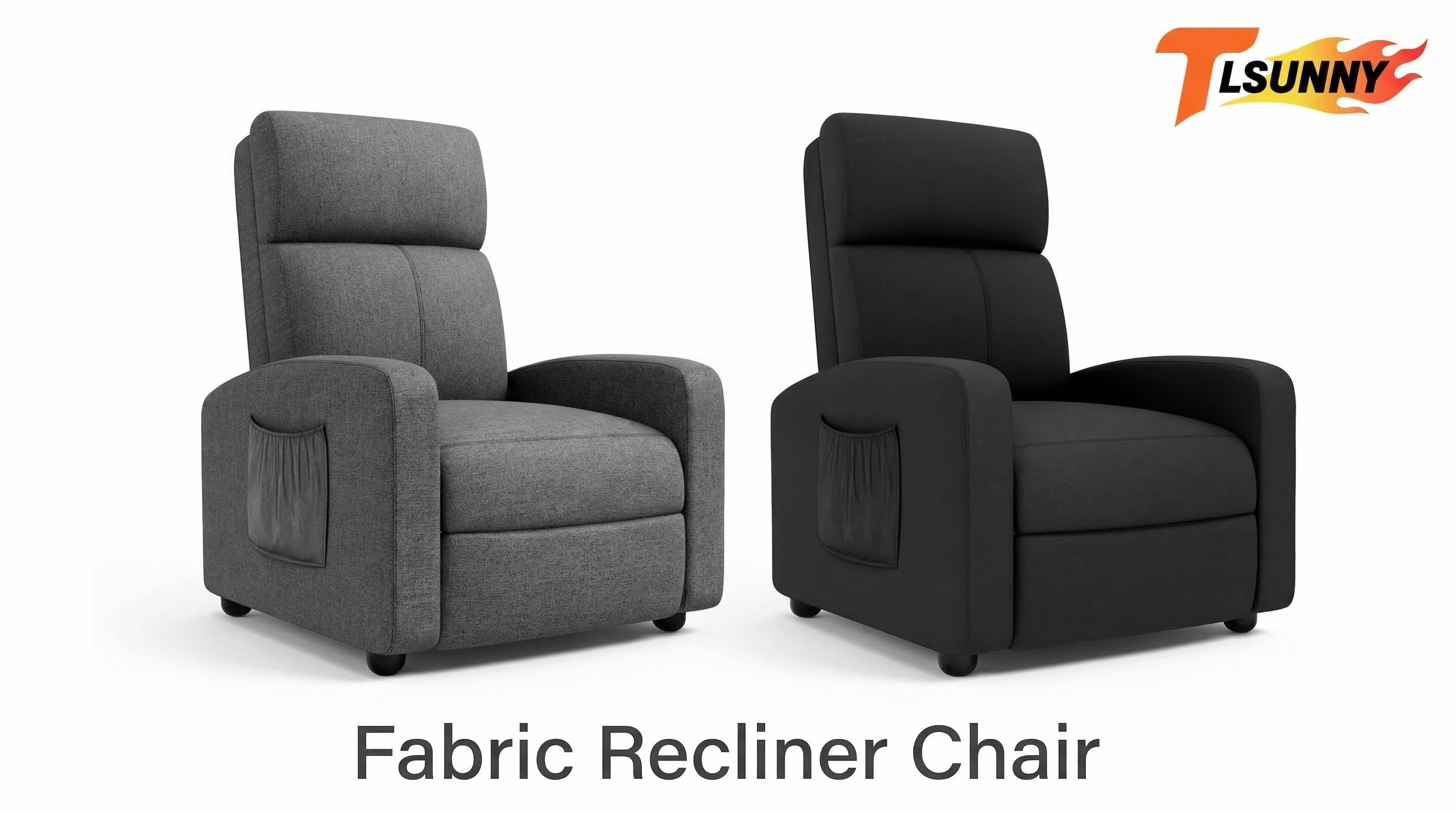 thumbnail video image 2 of TLSUNNY Fabric Recliner Chair with Side Pocket, Thick Cushion Adjustable Lounger, Modern Home Theater Seating for Bedroom, Living Room, 2 of 12