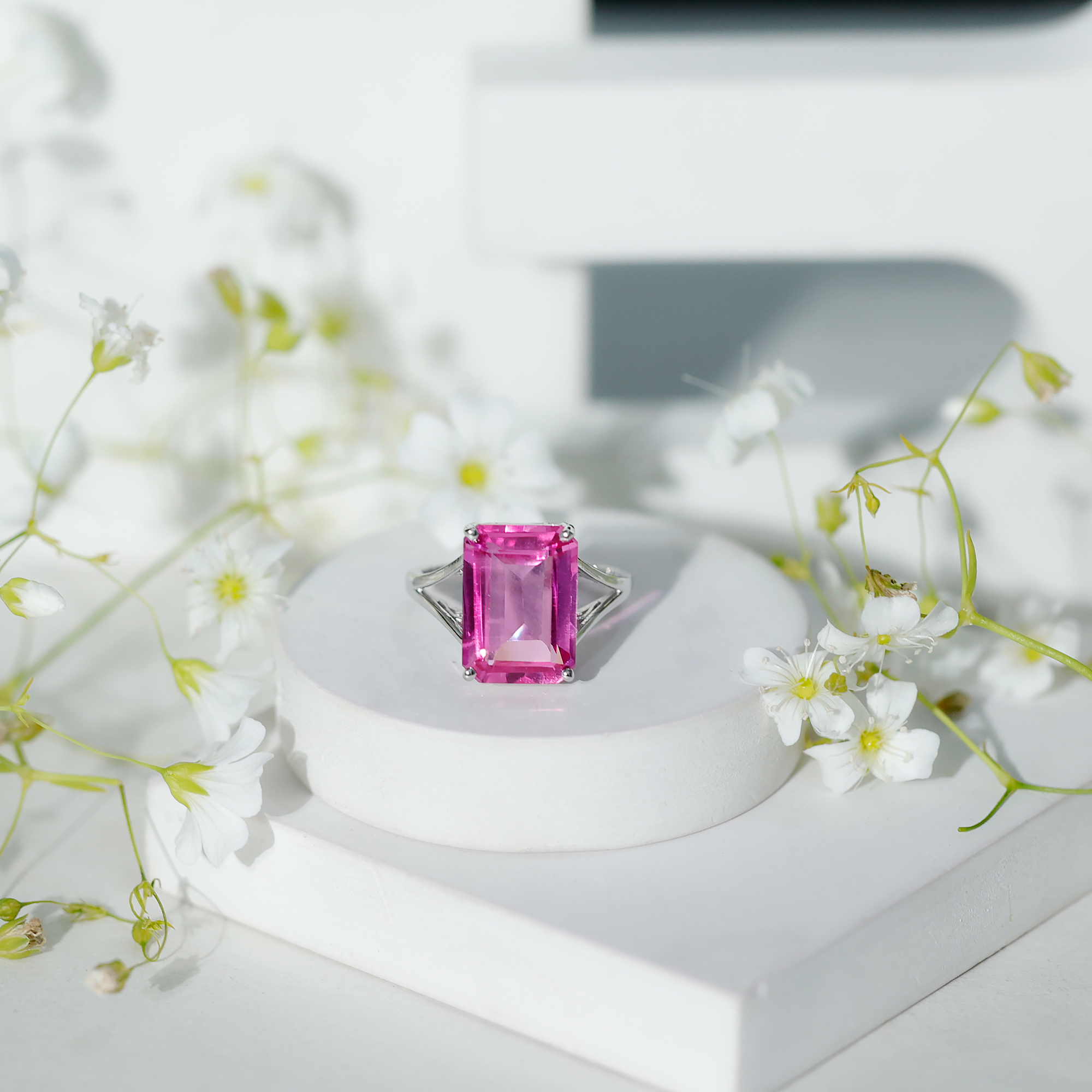 thumbnail video image 2 of Rosec Jewels Lab Grown Pink Sapphire Solitaire Ring with Split Shank (10X14 mm, AAAA Grade), 18K Yellow Gold, US 12.50, 2 of 8