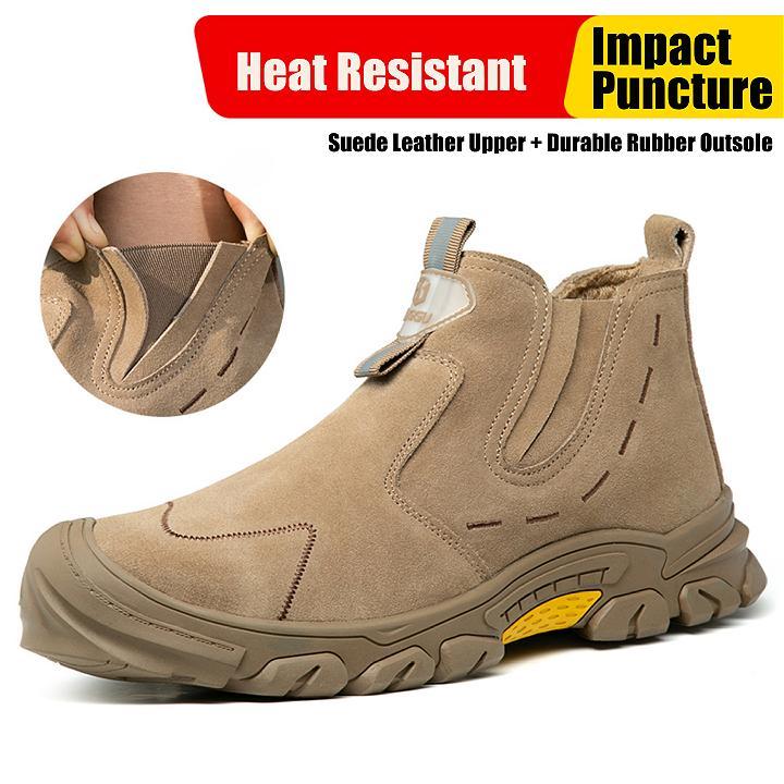 thumbnail video image 2 of SKIUHS Men's Ankle High Steel Toe EH Welding Safety Boots – Puncture Resistant Slip Resistant Lightweight Canvas Suede, 2 of 9