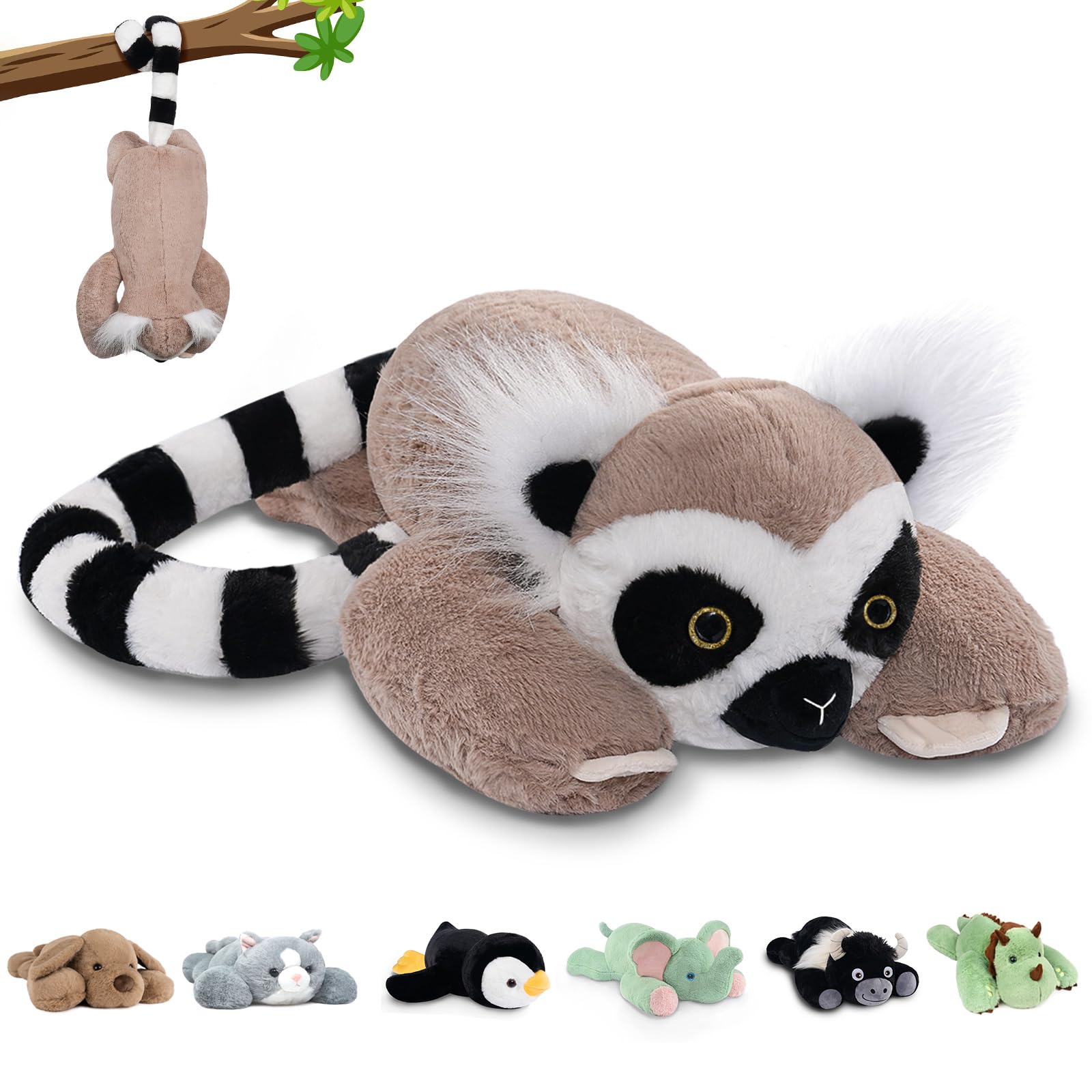 thumbnail video image 2 of Niuniu Daddy Weighted Lemur Stuffed Animal- 20"Large Cute Plush Toys 3.3-Pound Giant Weighted Plushie Body Pillow with Soft Faux Fur, Gift for Kids, Adults & Girls, Thanksgiving Christmas Gift, 2 of 13