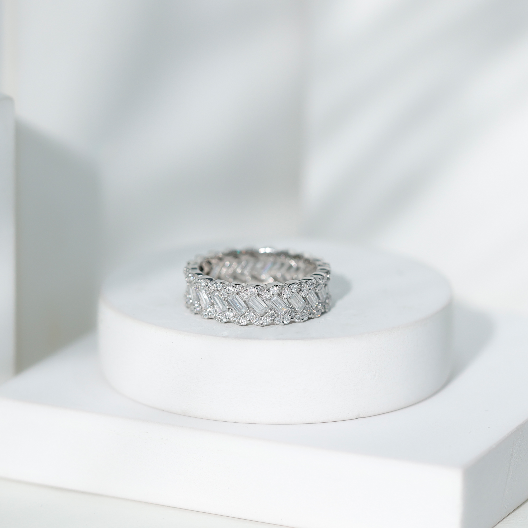 thumbnail video image 2 of Rosec Jewels 2 CT Moissanite Anniversary Eternity Band Ring, 18K Yellow Gold, US 7.00, 2 of 9