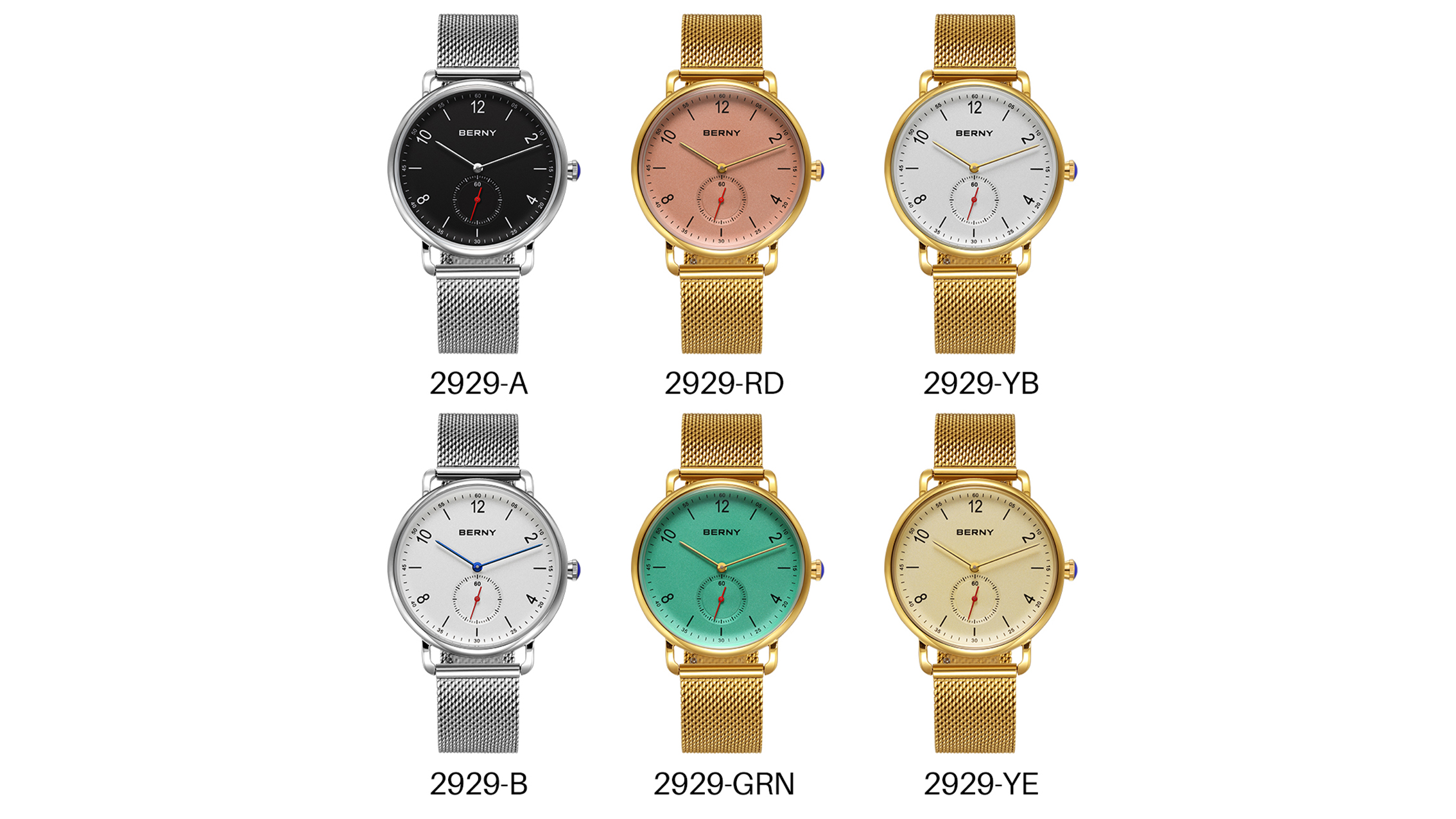 thumbnail video image 2 of BERNY Men's Quartz Watch, Classic Casual Wrist Watch with Stainless Steel Mesh Band, Small Second Sub-Dial, 5ATM Waterproof, Fashion Minimalist Dress Wristwatch for Men,Gold, 2 of 10