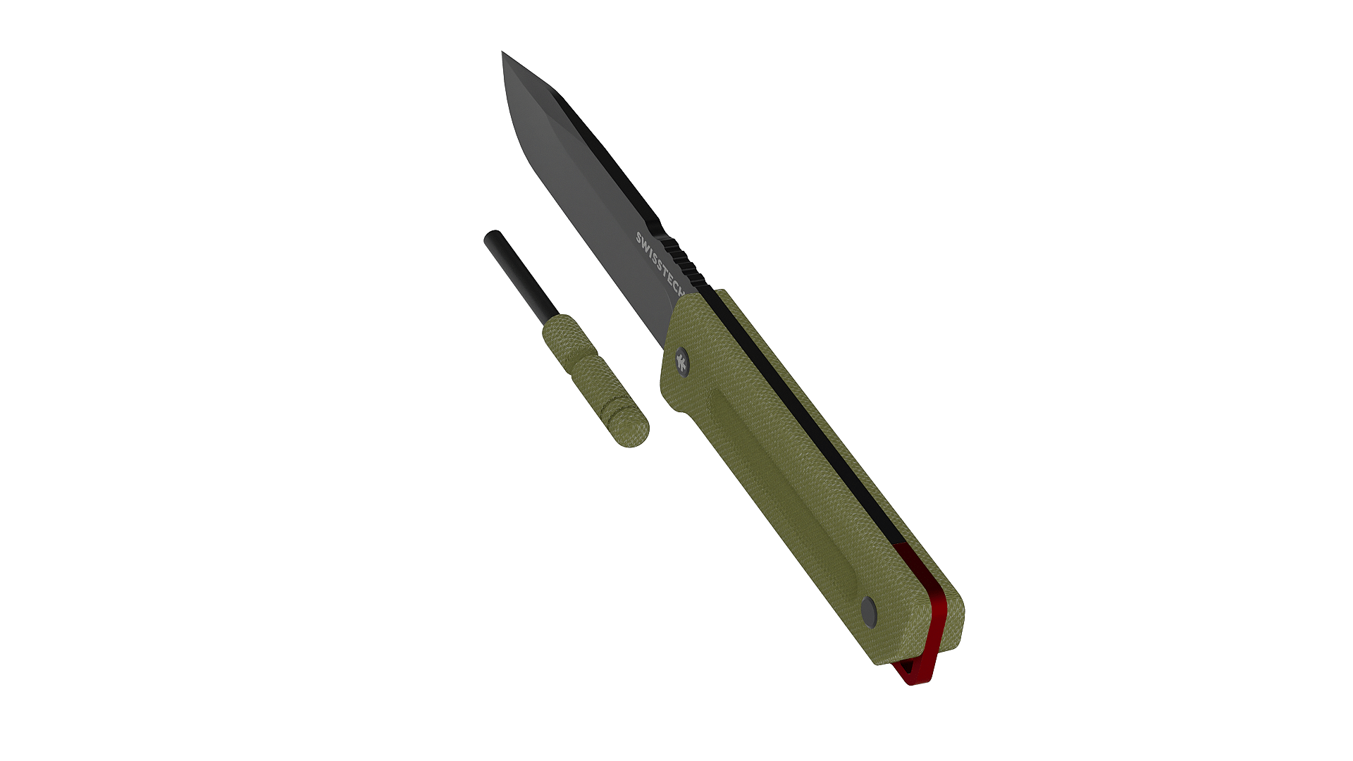 Swiss Tech 8.75 Full Tang Fixed Blade Knife with Sheath and Rod, 4.5  Steel Blade, Olive 