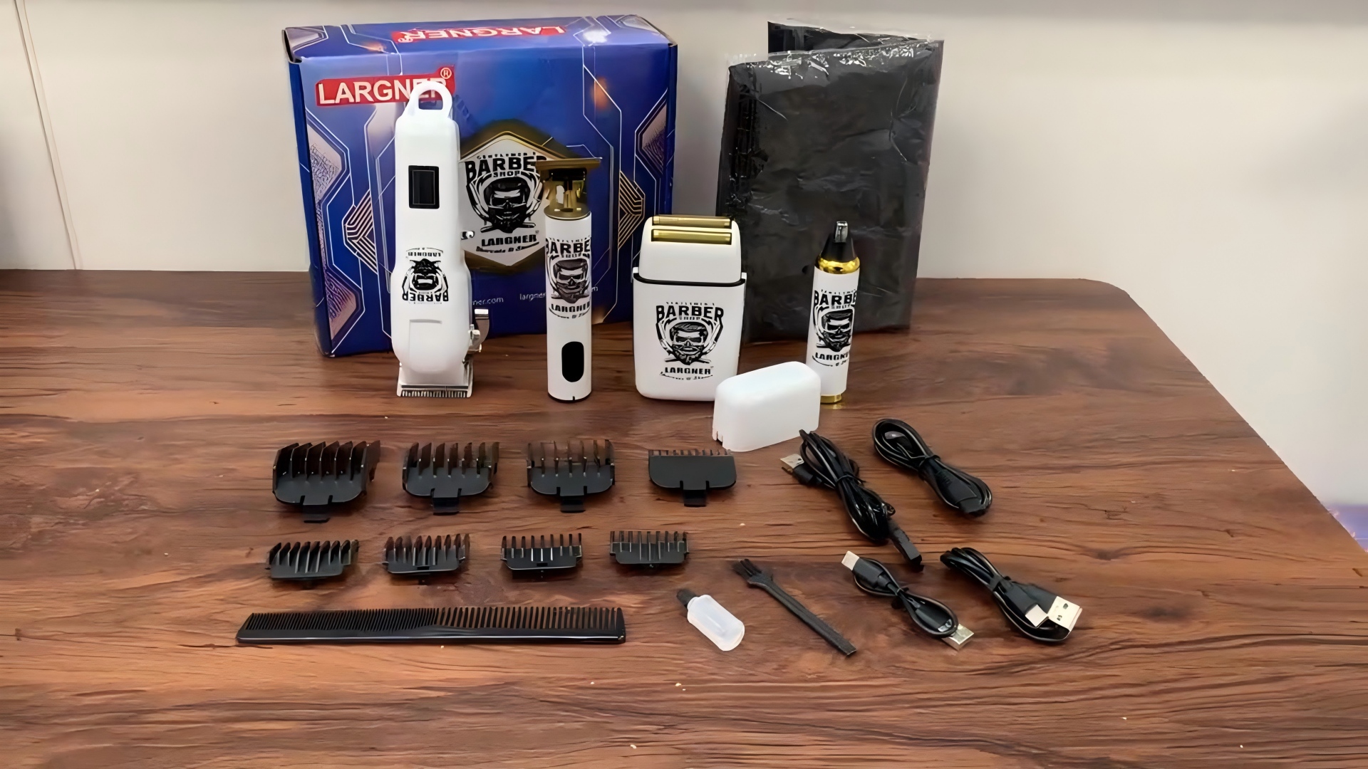 thumbnail video image 2 of LARGNER 4-in-1 Professional Barber Hair Clippers for Men, Cordless Haircut & Grooming Kit with Zero-Gapped T-Blade, Foil Shaver & Nose Trimmer, LED Display, Gift for Him, White, 20-Piece, 2 of 12