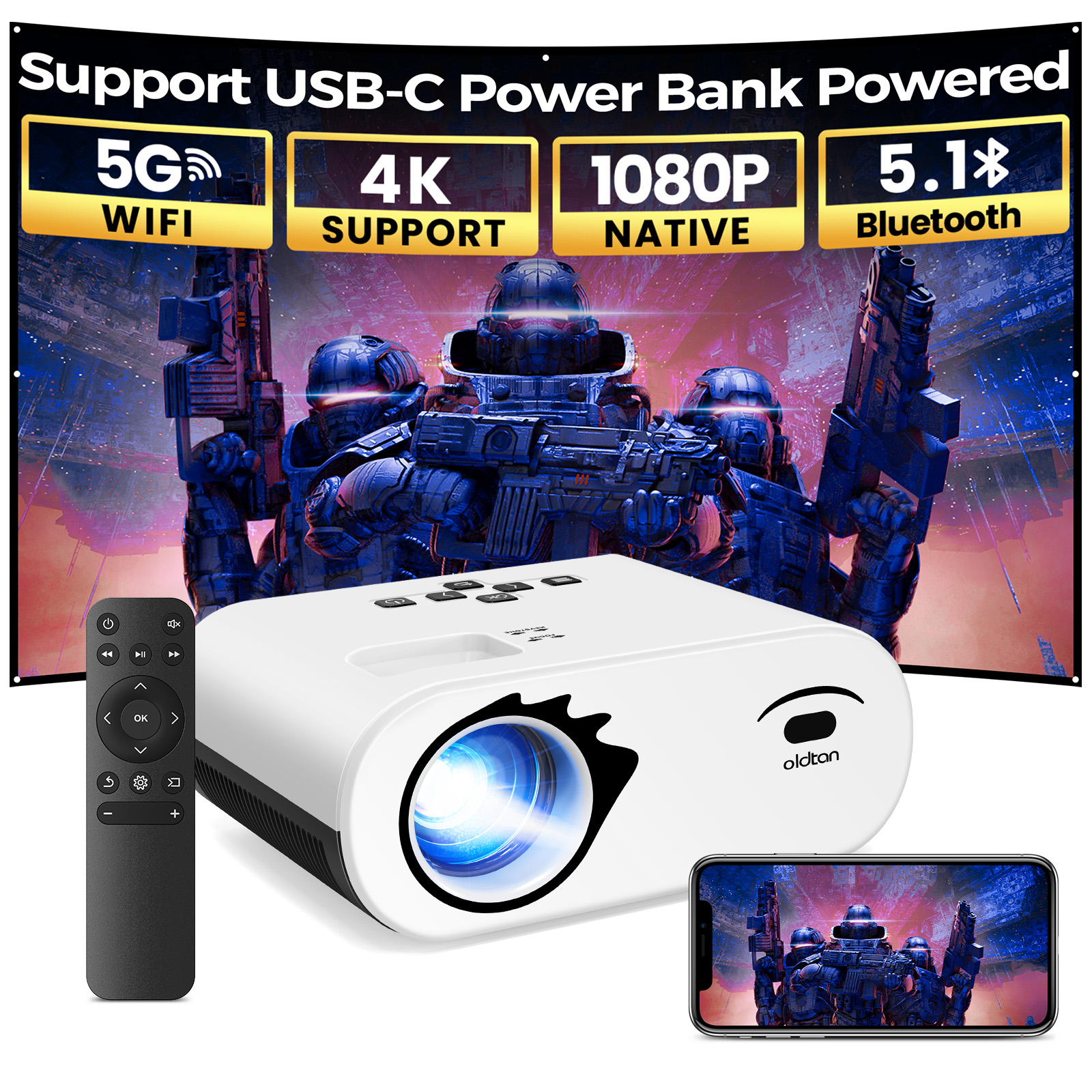 Projector Native 1080P Outdoor WiFi 5G 60Hz outlets