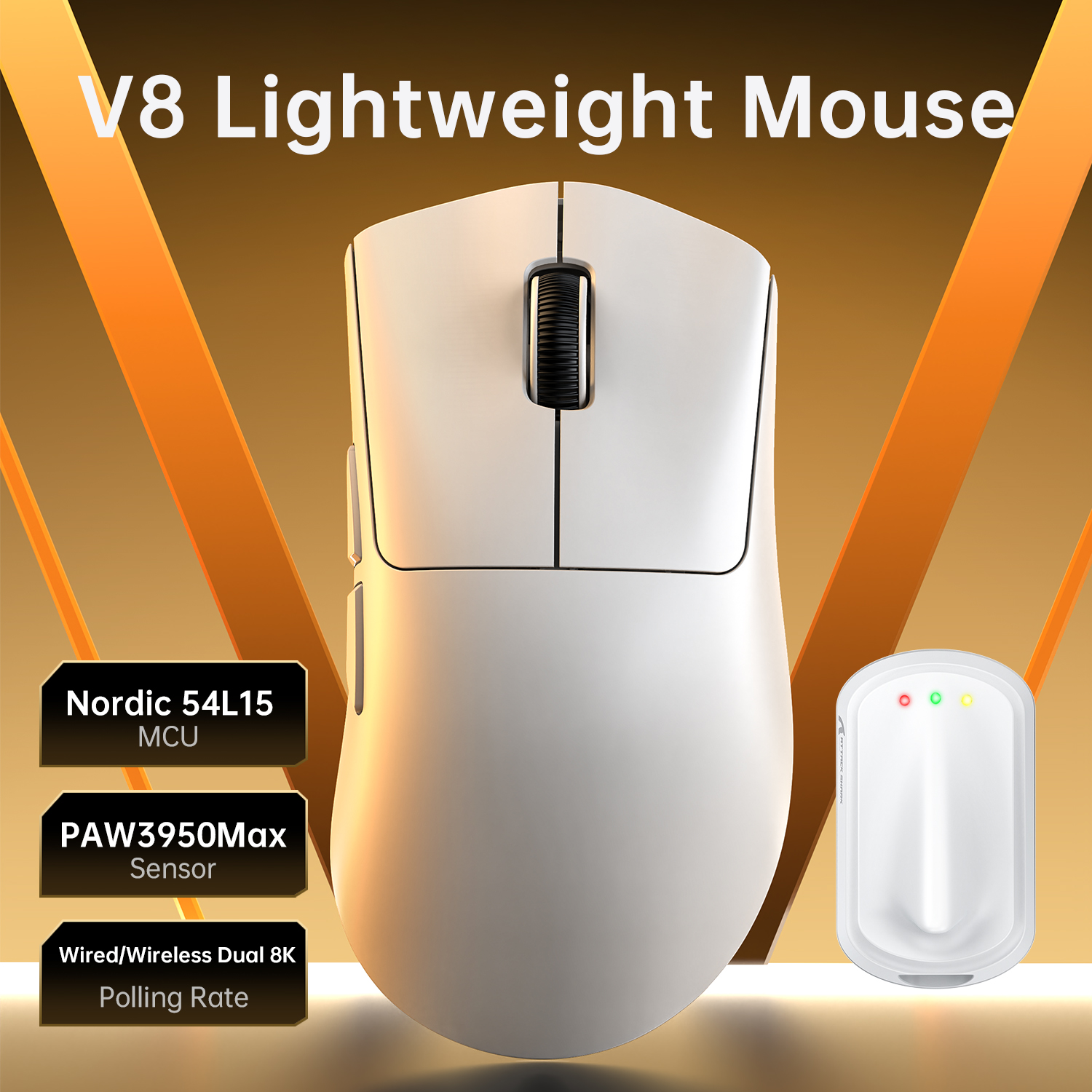 thumbnail video image 2 of ATTACK SHARK V8 Wireless Gaming Mouse, Tri-Mode 2.4G/USB-C Wired/Bluetooth, PAW3950MAX Sensor, 42000 DPI, Dual 8000Hz Polling Rate, 59g Lightweight Design, PC/Mac Compatible, Black, 2 of 10