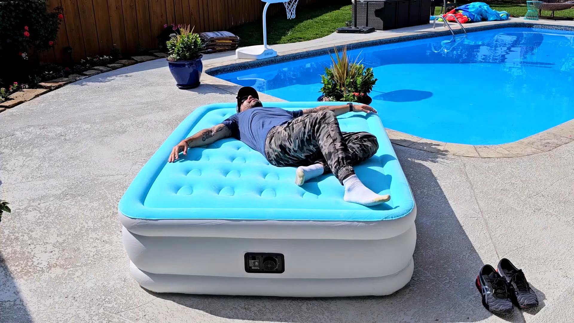 thumbnail video image 2 of Twin Air Mattress with Built in Pump,Inflatable High Portable,Blow Up Air Bed for Home,Travel and Guest(Sky Blue), 2 of 11