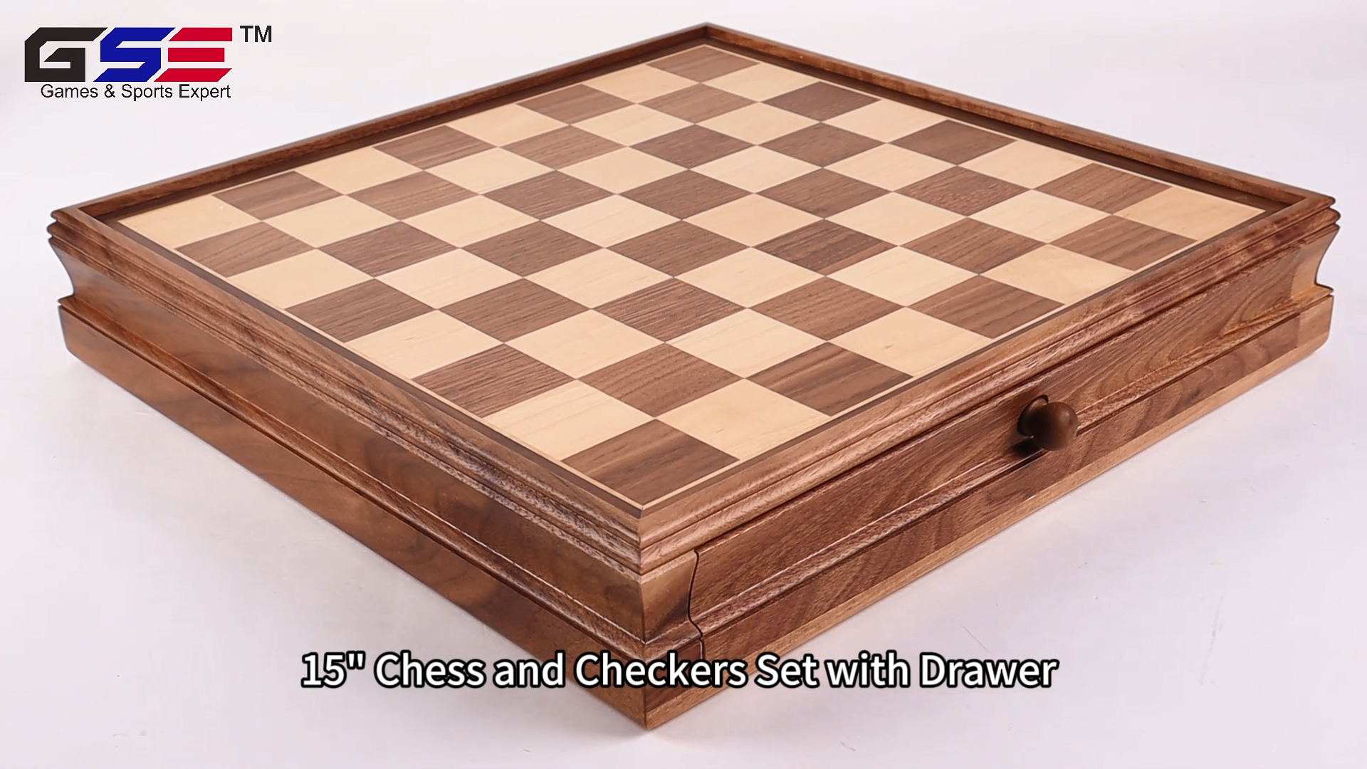 thumbnail video image 2 of GSE Games & Sports Expert 15" 2-in-1 Large Wooden Chess and Checkers Board Game Combo Set Chess Board Game with Storage Drawer,32 Chessman and 30 Pieces Checkers, 2 of 8