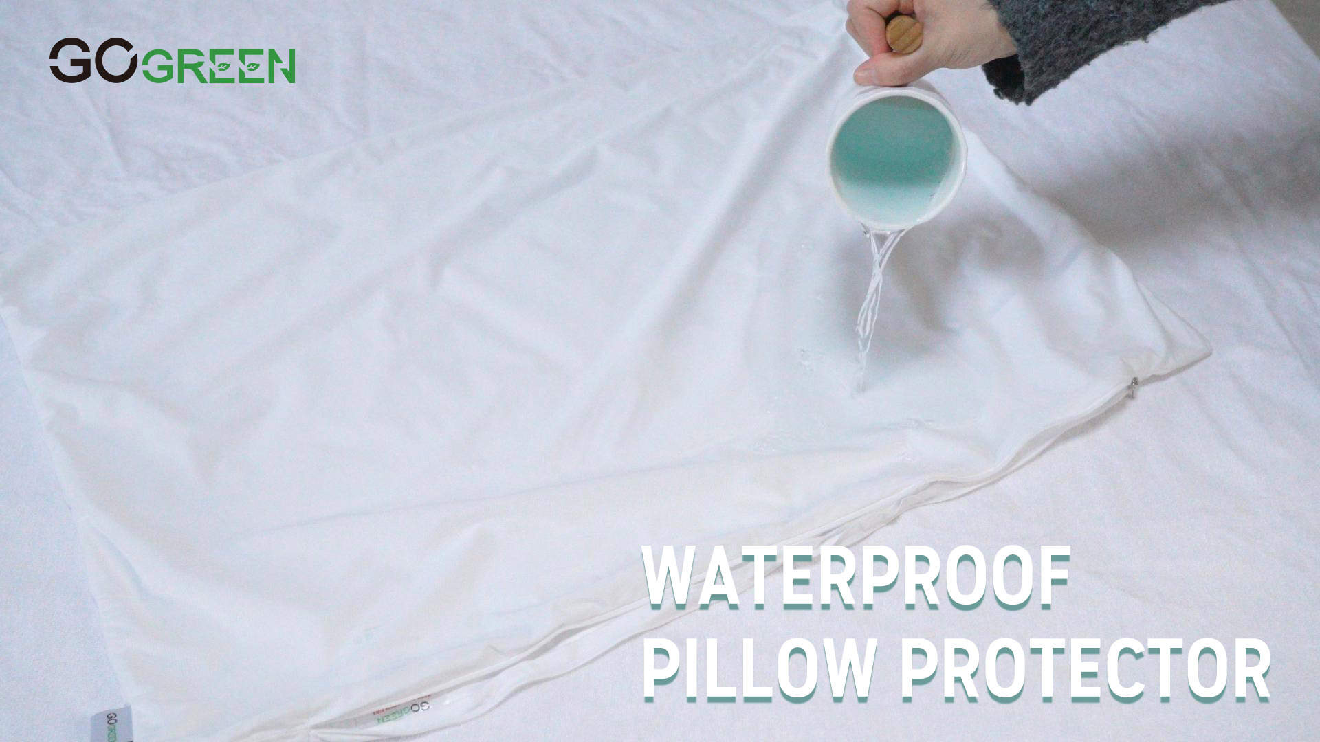 thumbnail video image 2 of GOGREEN Waterproof Pillow Protector with Zipper King Pillow Protectors Cooling Bamboo Pillow Case Covers, Bed Bug Pillow Cover, Zippered Plastic Pillow Case Protector (2 Packs, Gray), 2 of 9