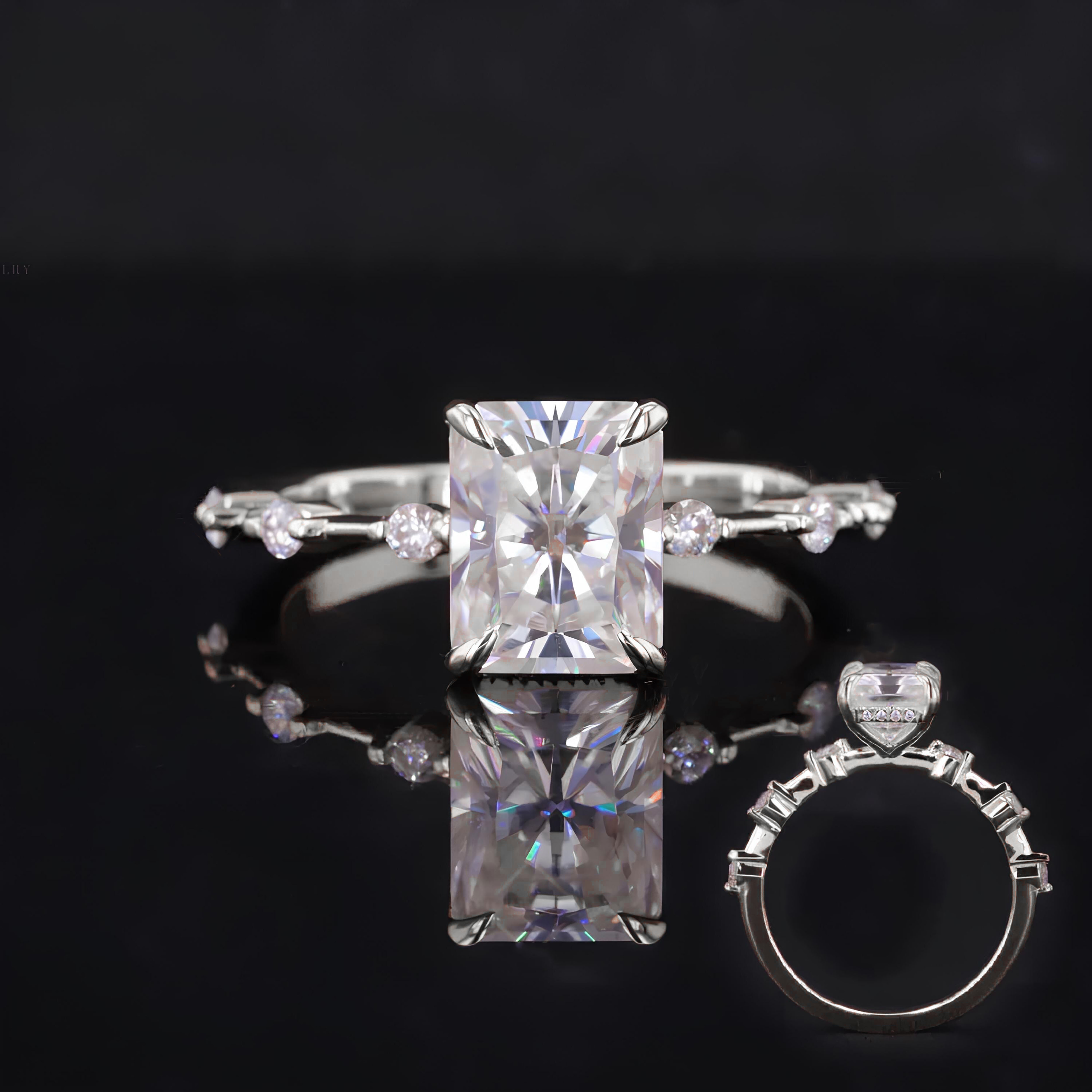 thumbnail video image 2 of Cora Jewellery 2.5CT Distance Diamond Radiant Moissanite Engagement Ring For Women, 10K Yellow Gold, 2 of 7