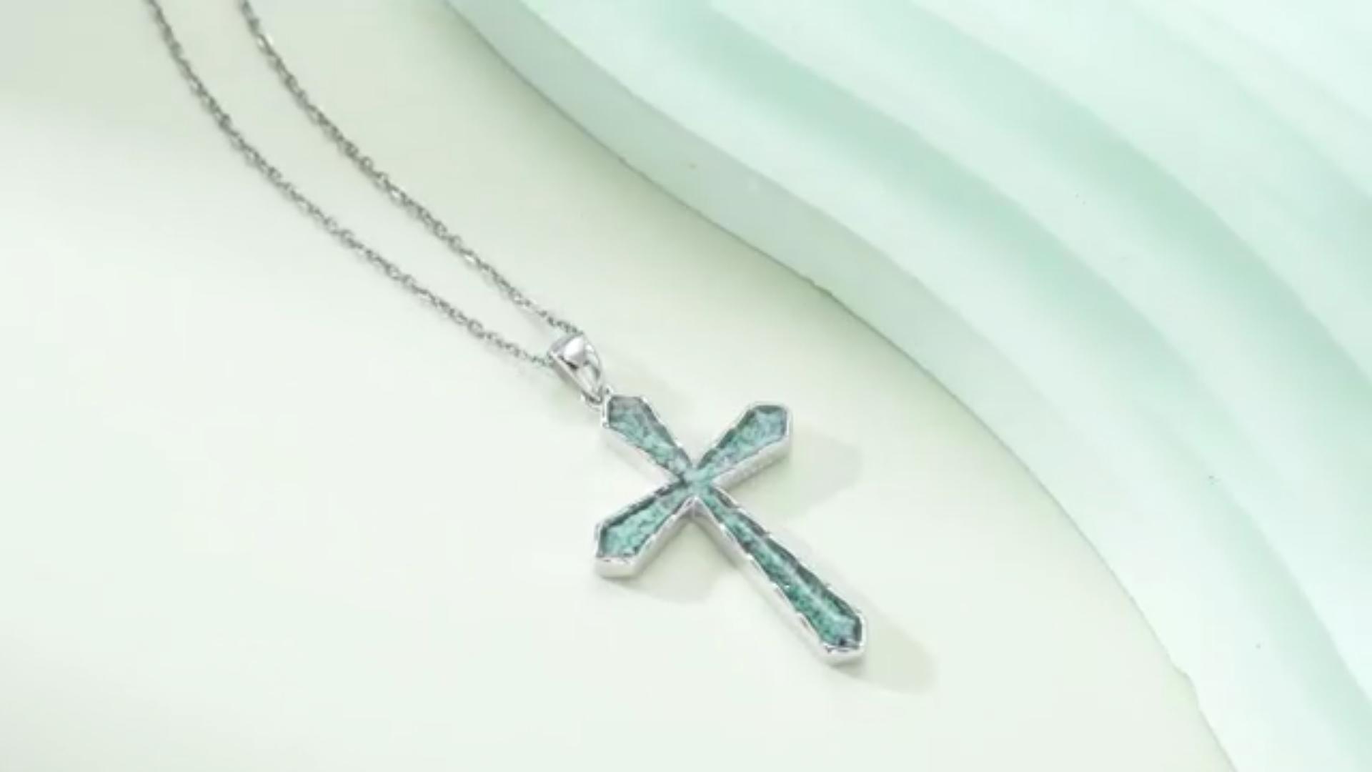 thumbnail video image 2 of Coachuhhar Cross Necklace 925 Sterling Silver Western Turquoise Pendant Necklace Gothic Black Jewelry Gifts for Men Women, 2 of 8