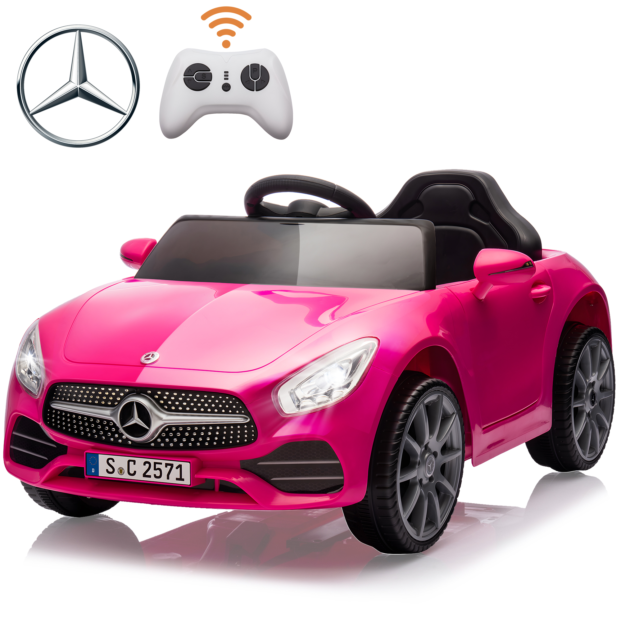 thumbnail video image 2 of Kids Ride on Cars, 12V Powered Mercedes Benz Ride on Toys w/Remote Control, Music, Bluetooth, LED Light, USB, Power Display, Four Wheel Suspension Electric Car for Toddlers 2-4 Year Olds, Pink, 2 of 9