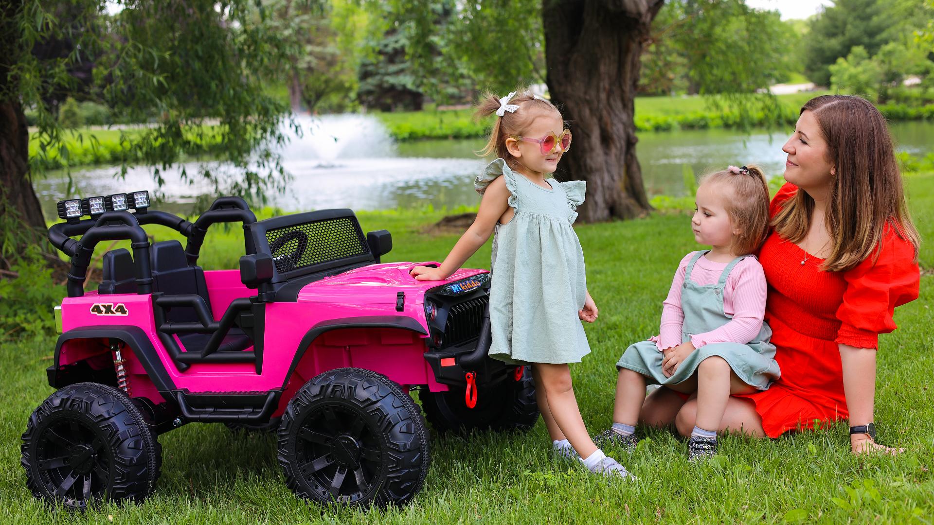 thumbnail video image 2 of Hikiddo 24V 9Ah Kids Ride on Toys, 2 Seater Electric Ride on Car Truck for Big Kids w/ Remote, 400W Power - Camo Green, 2 of 9