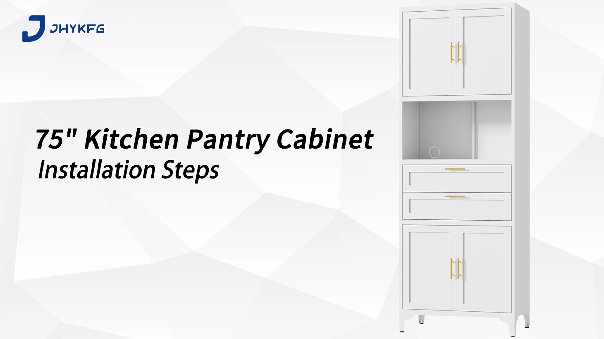 thumbnail video image 2 of JHYKFG 75" Tall Kitchen Pantry Cabinet,Metal Storage Cabinets with 2 Drawers and Adjustable Shelves,Freestanding Display Cupboard for Dining Room,Living Room,Hallway,Bathroom,White, 2 of 9