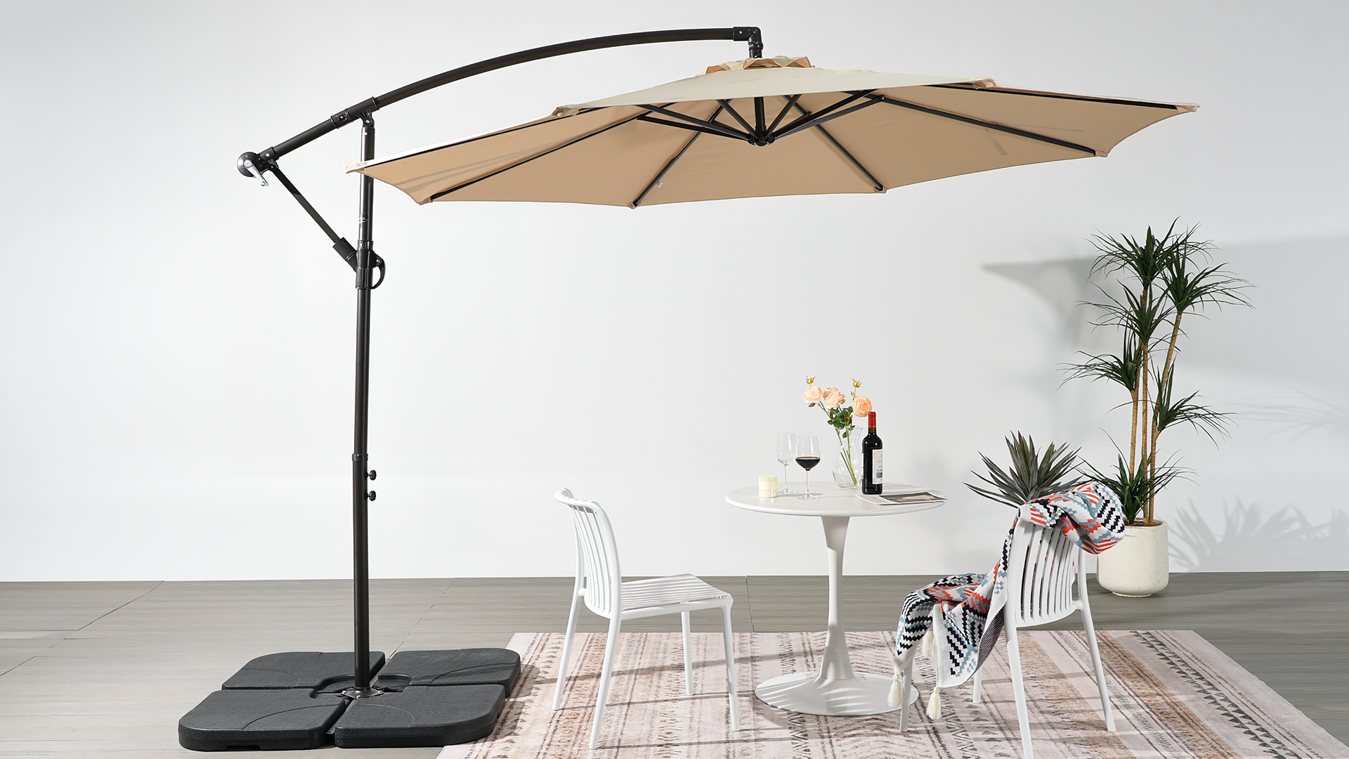 thumbnail video image 2 of WestinTrends Julia 10 Ft Cantilever Umbrella Outdoor Patio Shade Market Hanging Offset Umbrella with Infinite Tilt and Easy Open Crank Lift, Gray, 2 of 15