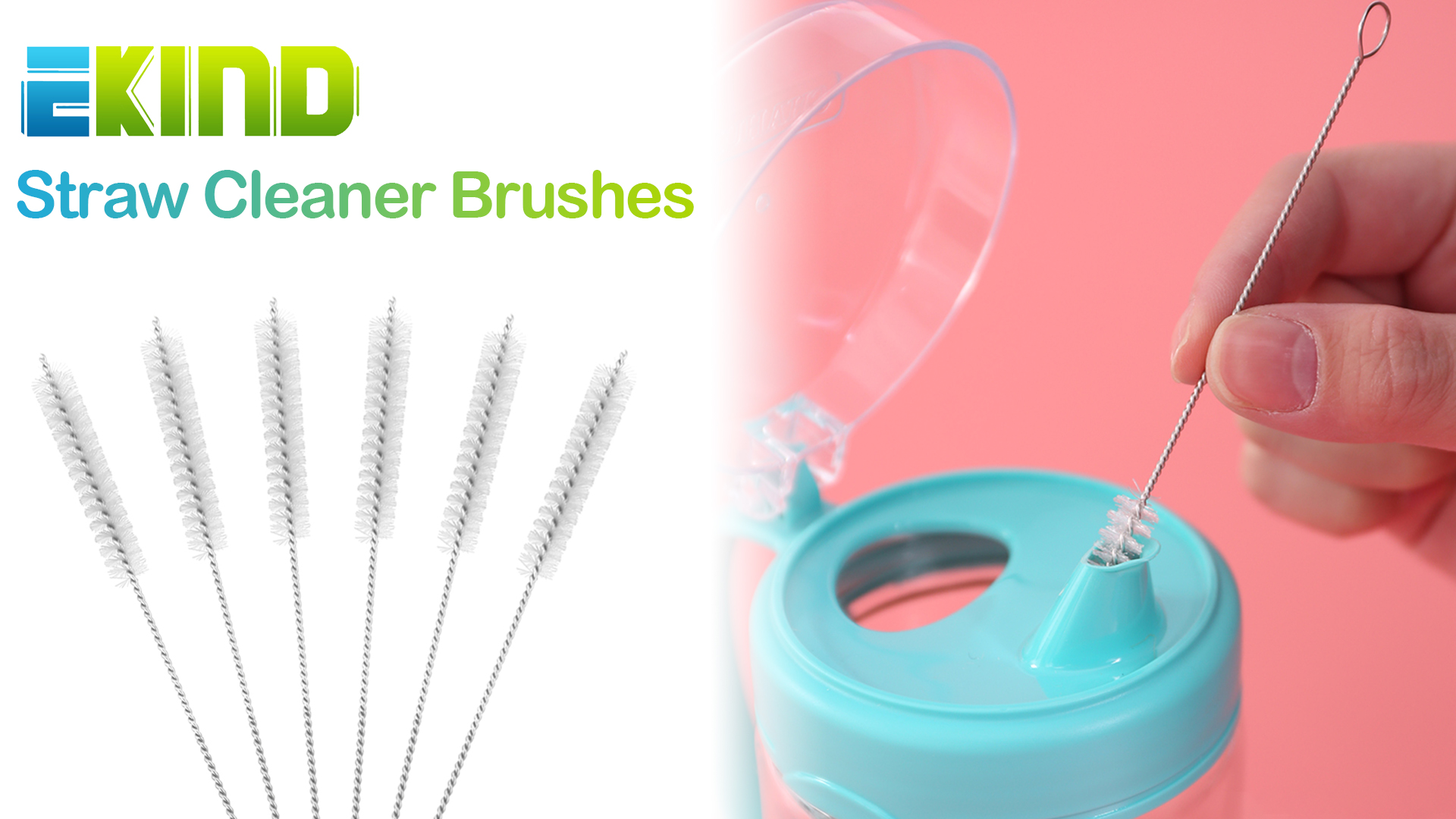 thumbnail video image 2 of EKIND Straw Cleaner Brushes, Nylon Bristles w/Stainless Steel Handle - 6 Piece Value Pack, 2 of 7