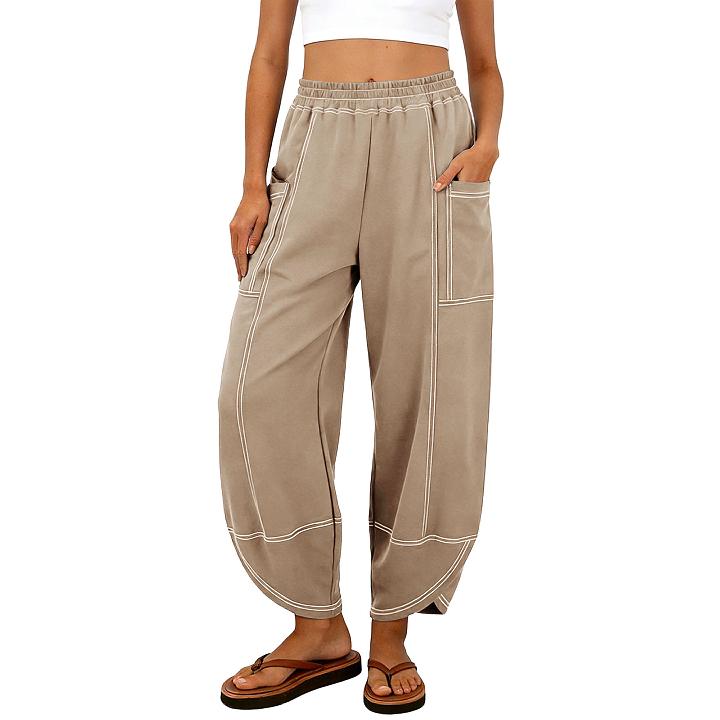 thumbnail video image 2 of Womens Baggy Barrel Pants Wide Leg Casual Drawstring Sweatpants with Pockets, 2 of 9