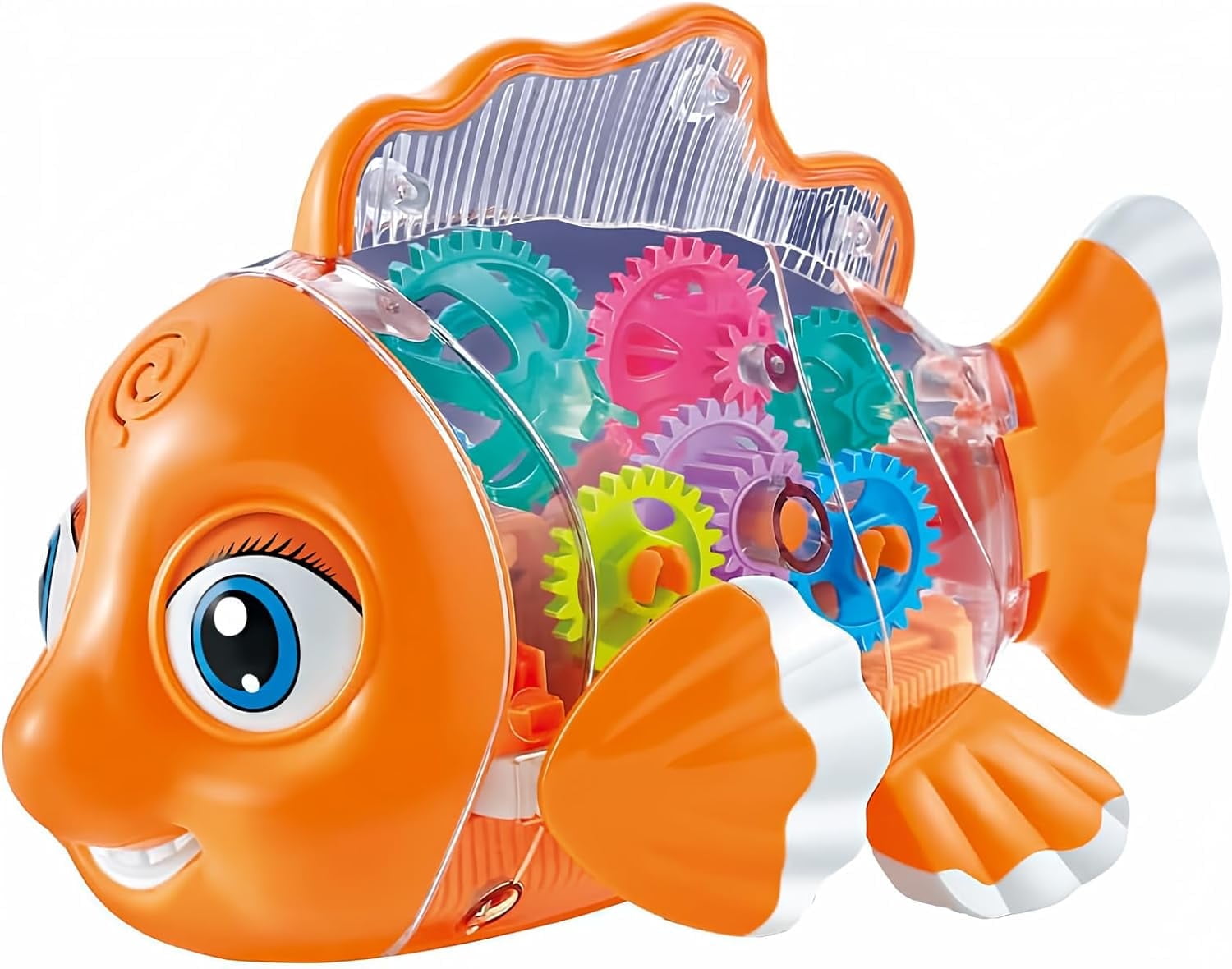 thumbnail video image 2 of Transparent Electric Gear Gold Fish Toddler Toys with Music & Lights. Bump and Go Technology. Perfect for Babies Tummy Time, Educational STEM Gear Toys for Boys and Girls Ages 3 and Up, 2 of 8