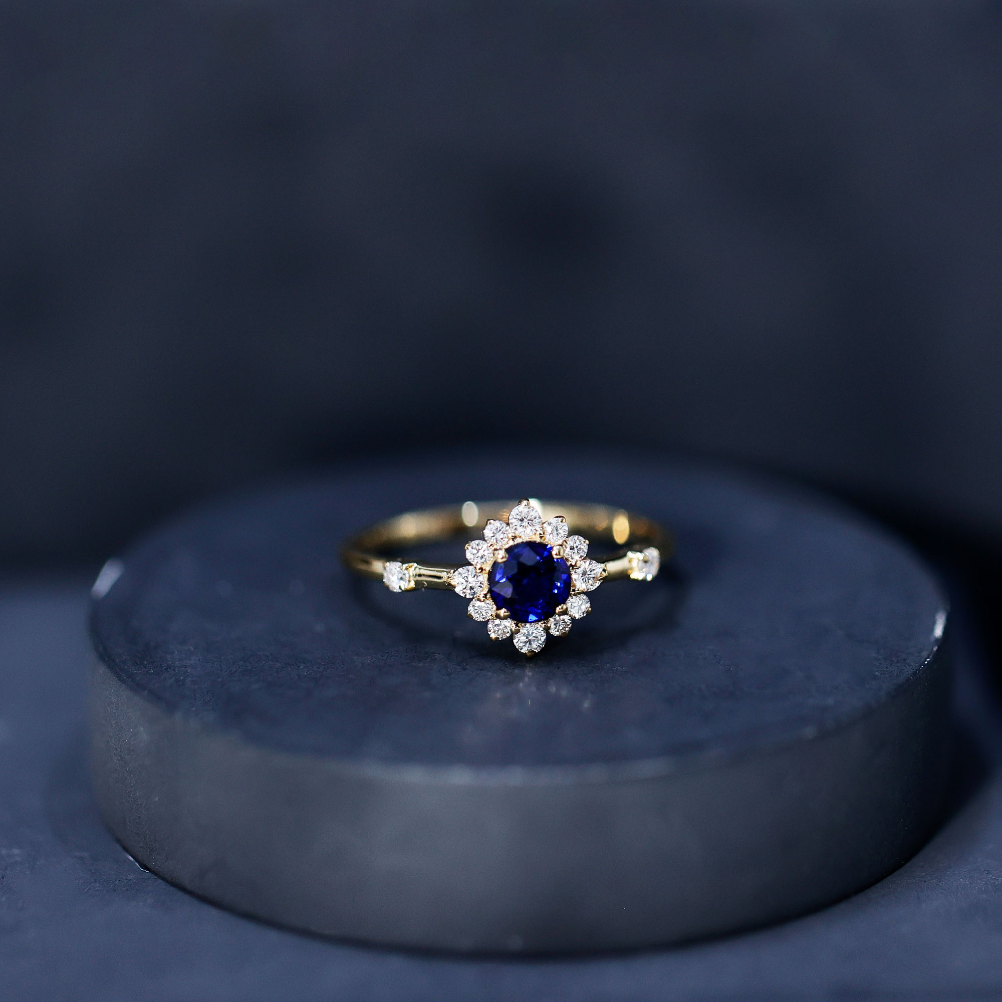 thumbnail video image 2 of Rosec Jewels Classic Blue Sapphire Engagement Ring with Diamond Halo for Women (0.9 Carat, AAA Quality) - with Jewelry Box, 10K White Gold, US 5.50, 2 of 8